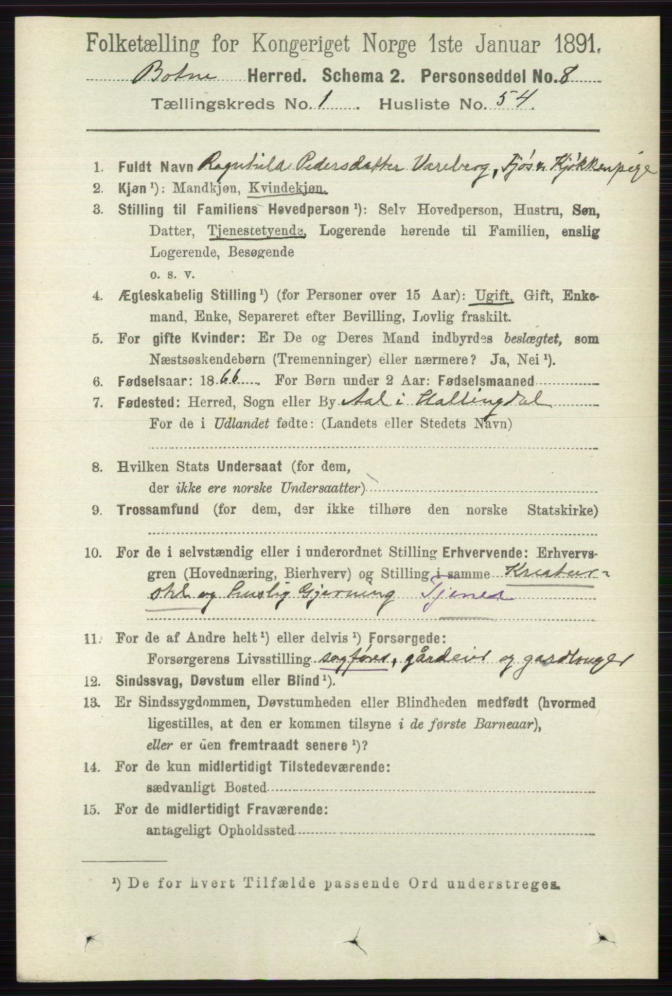 RA, 1891 census for 0715 Botne, 1891, p. 468