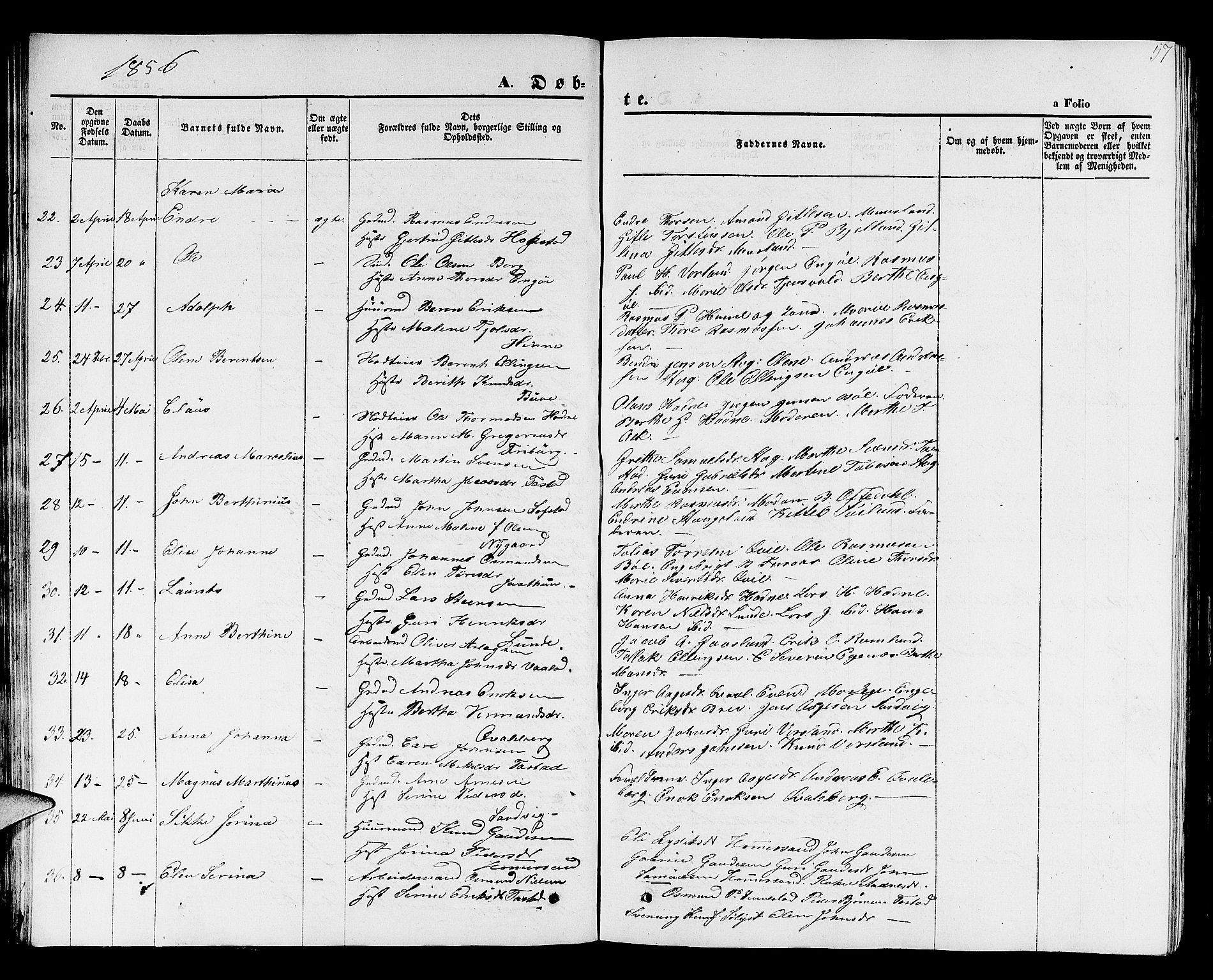 Hetland sokneprestkontor, SAST/A-101826/30/30BB/L0001: Parish register (copy) no. B 1, 1850-1868, p. 57