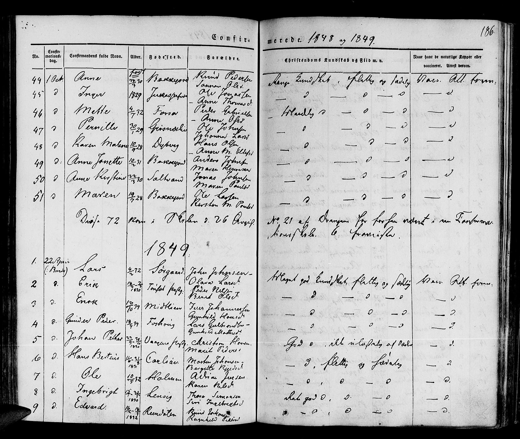 Ibestad sokneprestembete, AV/SATØ-S-0077/H/Ha/Haa/L0006kirke: Parish register (official) no. 6, 1837-1850, p. 186