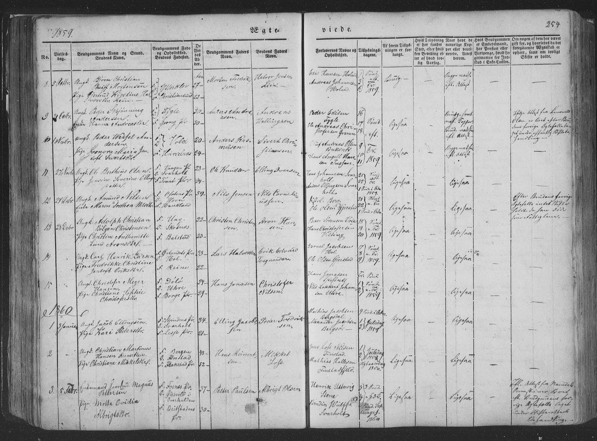 Ministerialprotokoller, klokkerbøker og fødselsregistre - Nordland, AV/SAT-A-1459/881/L1165: Parish register (copy) no. 881C02, 1854-1876, p. 254