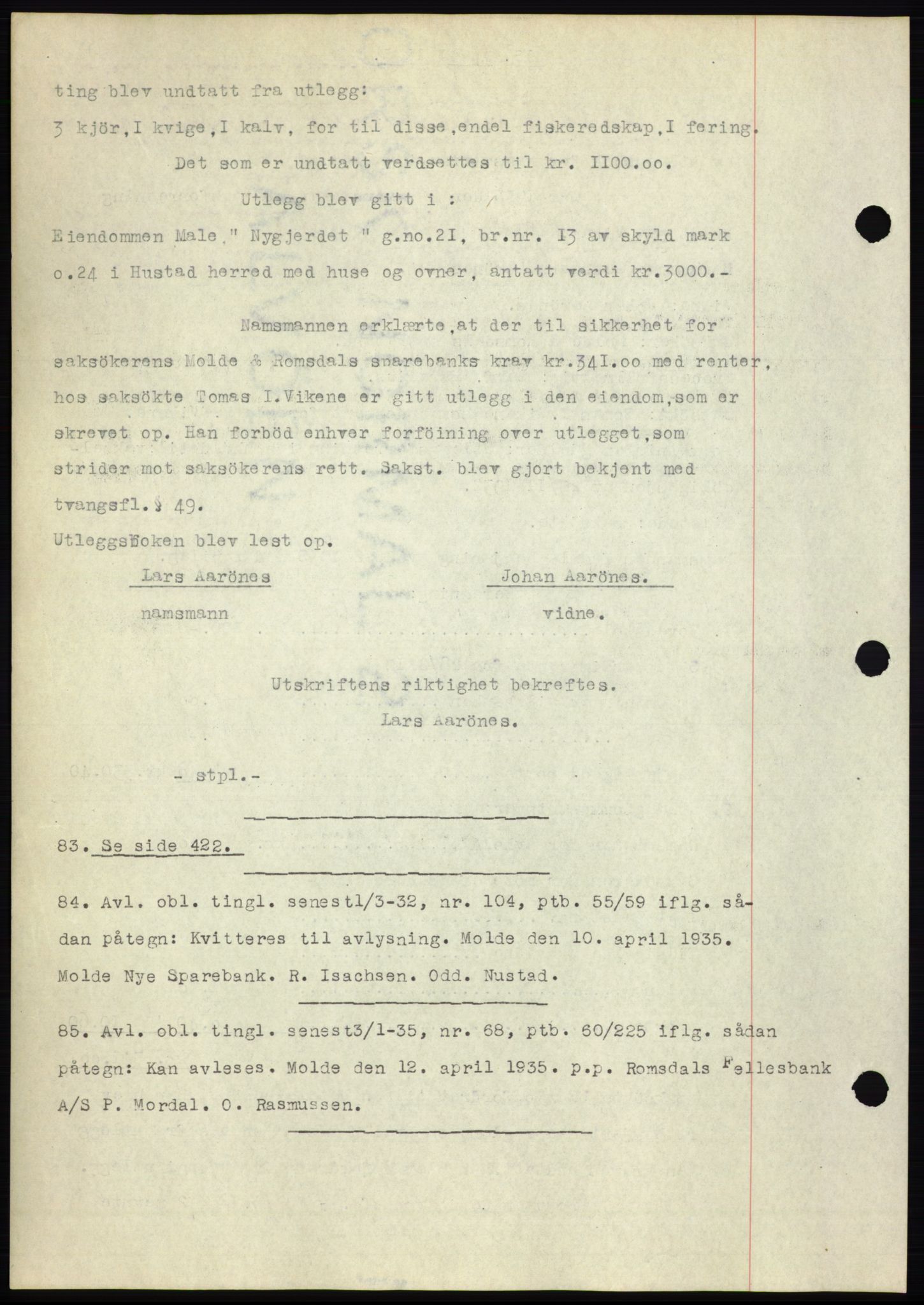 Romsdal sorenskriveri, AV/SAT-A-4149/1/2/2C/L0066: Mortgage book no. 60, 1934-1935, Deed date: 15.04.1935