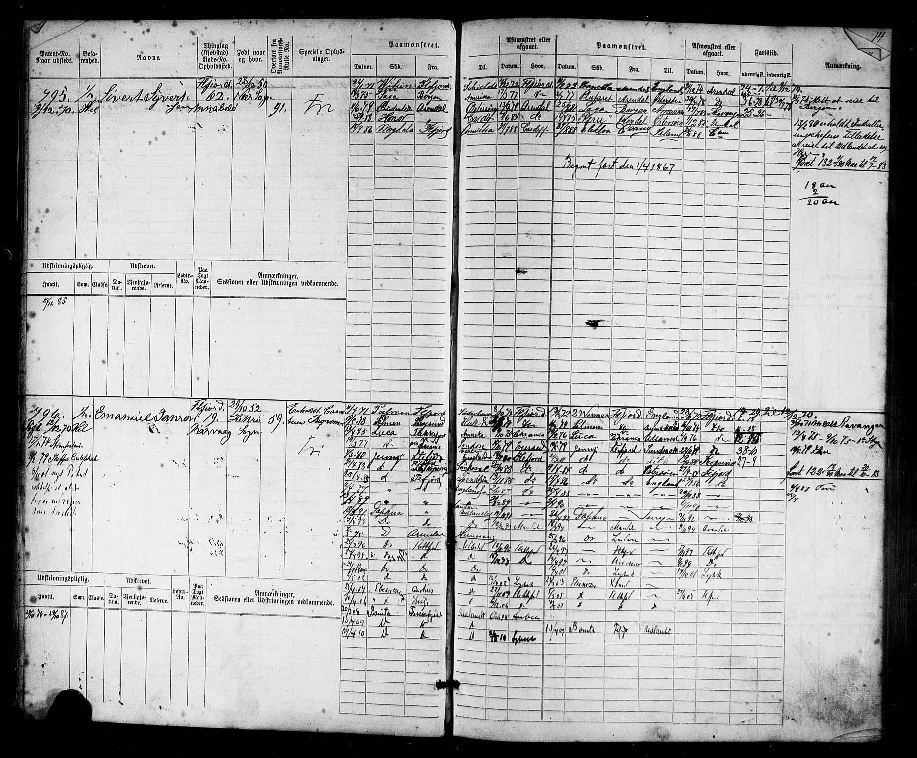 Flekkefjord mønstringskrets, AV/SAK-2031-0018/F/Fb/L0009: Hovedrulle nr 771-1533, Æ-6, 1868-1900, p. 14