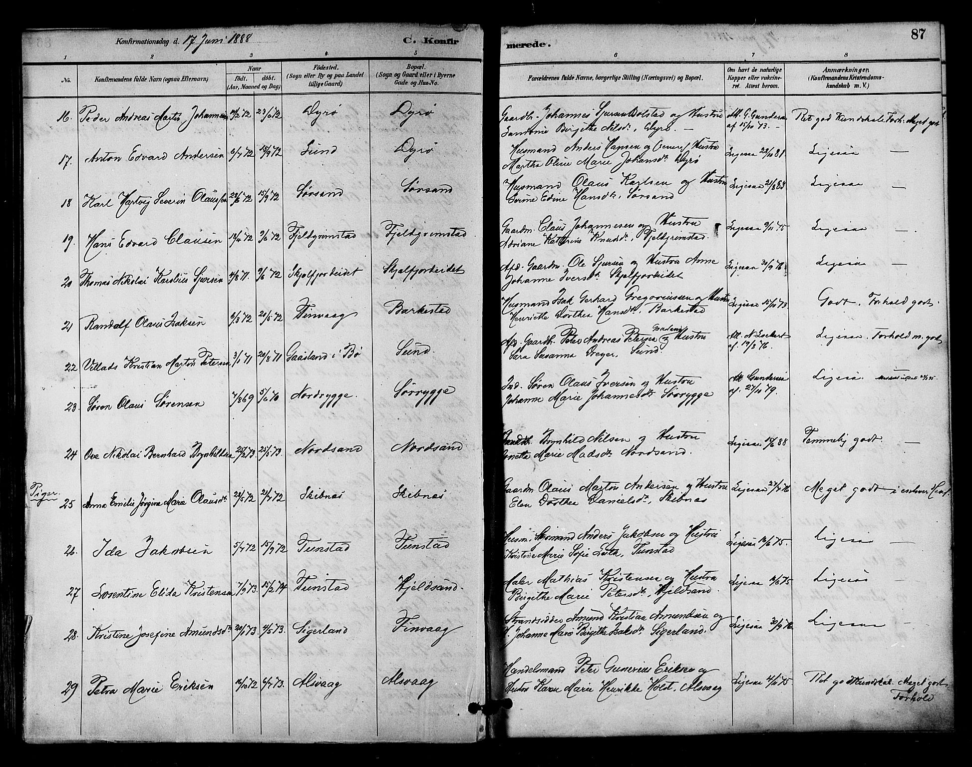 Ministerialprotokoller, klokkerbøker og fødselsregistre - Nordland, SAT/A-1459/893/L1337: Parish register (official) no. 893A09, 1885-1893, p. 87