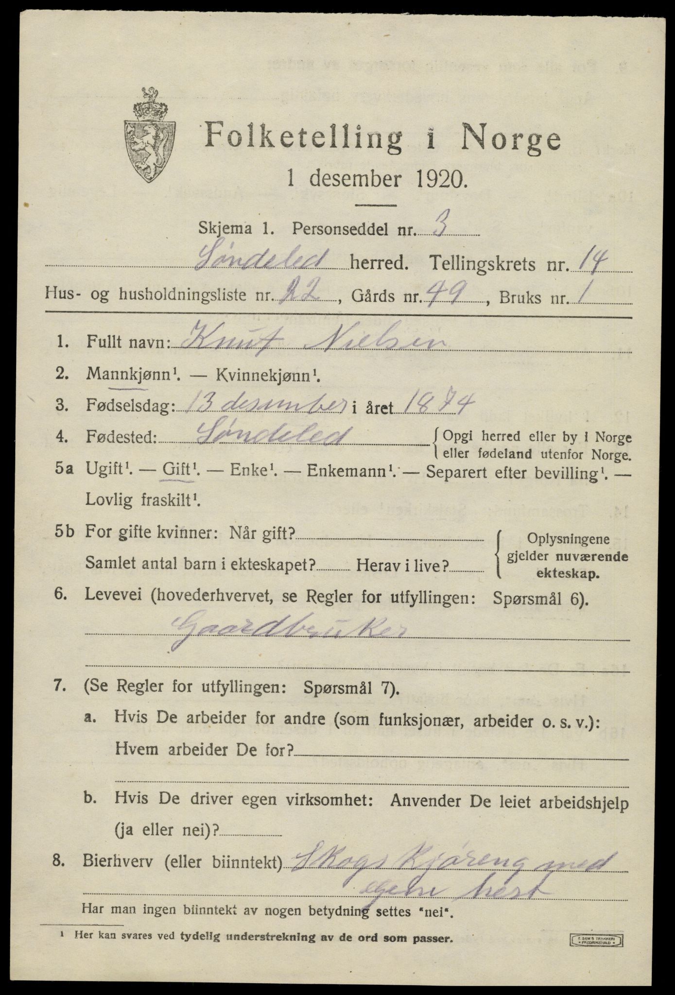 SAK, 1920 census for Søndeled, 1920, p. 6667