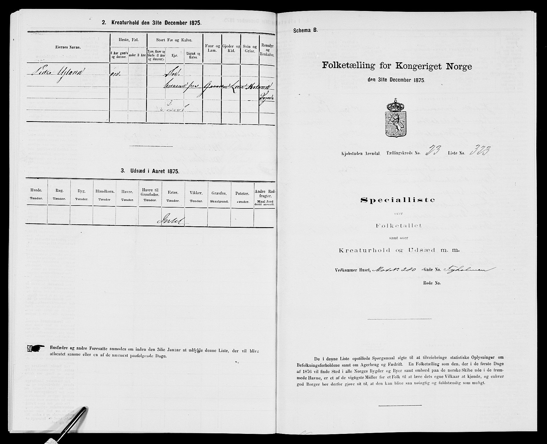 SAK, 1875 census for 0903P Arendal, 1875, p. 750