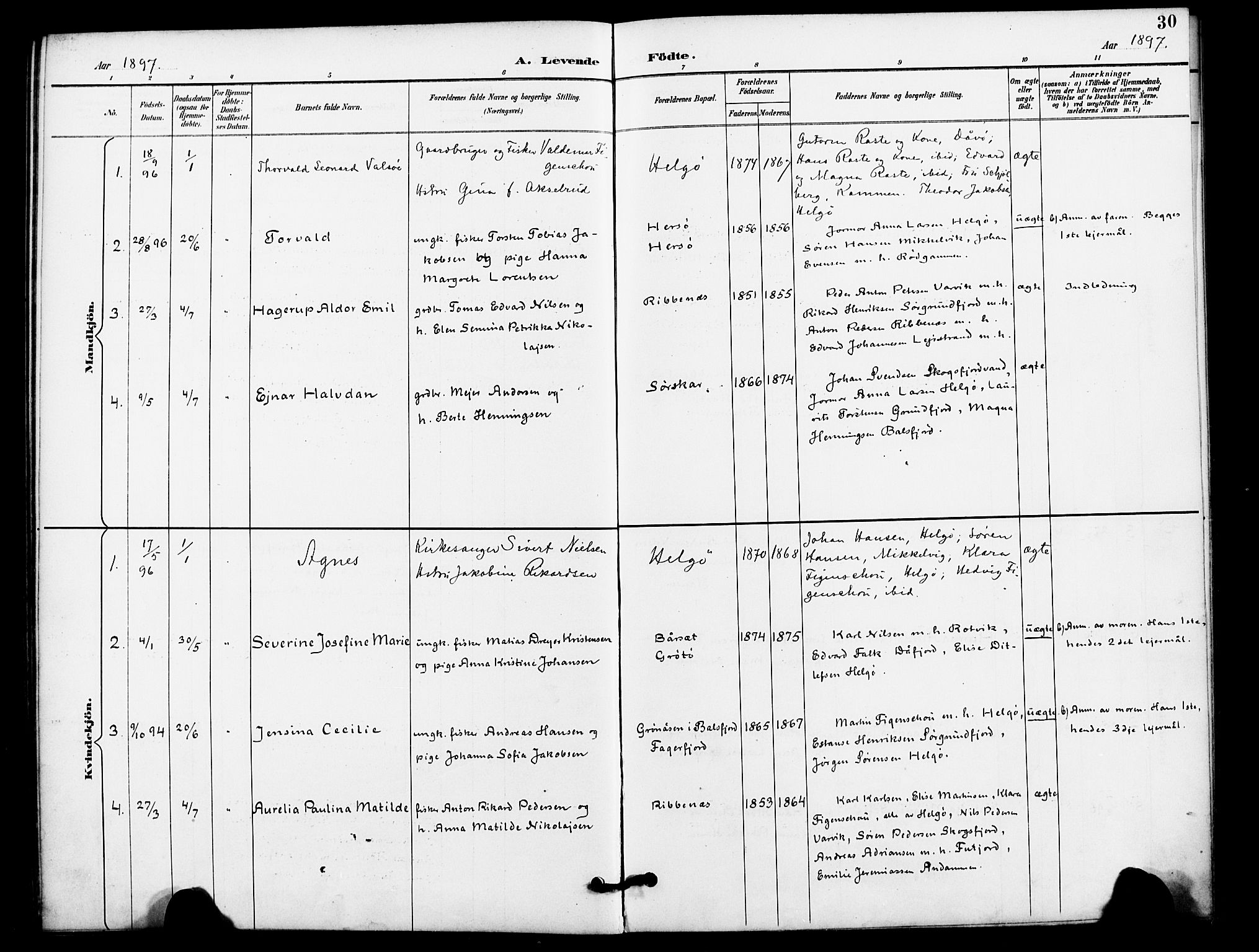 Karlsøy sokneprestembete, AV/SATØ-S-1299/H/Ha/Haa/L0012kirke: Parish register (official) no. 12, 1892-1902, p. 30