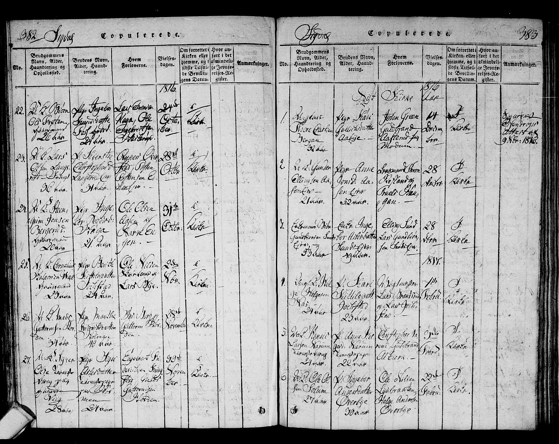 Sigdal kirkebøker, AV/SAKO-A-245/F/Fa/L0005: Parish register (official) no. I 5 /1, 1815-1829, p. 382-383