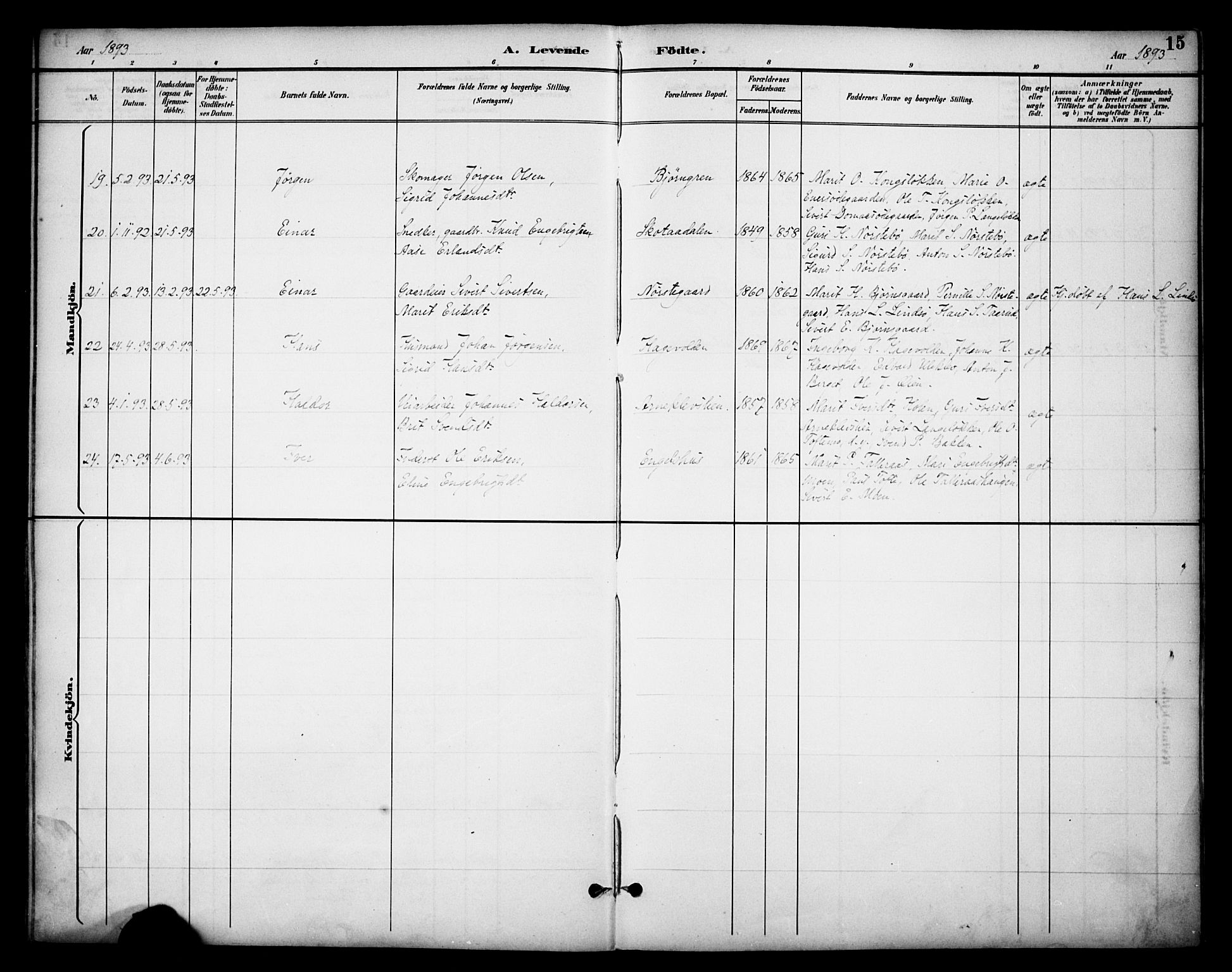 Dovre prestekontor, AV/SAH-PREST-066/H/Ha/Haa/L0003: Parish register (official) no. 3, 1891-1901, p. 15