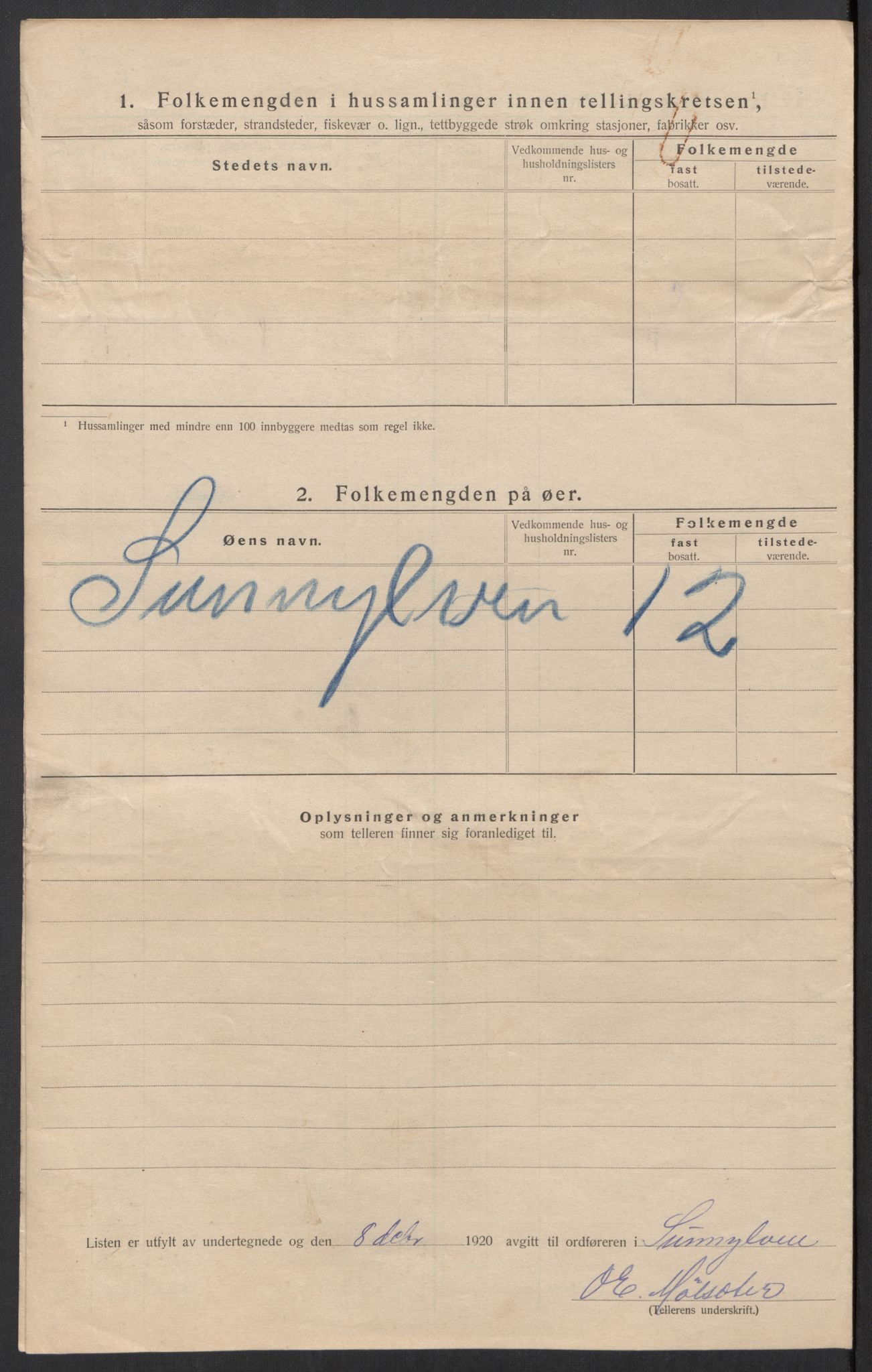 SAT, 1920 census for Sunnylven, 1920, p. 55