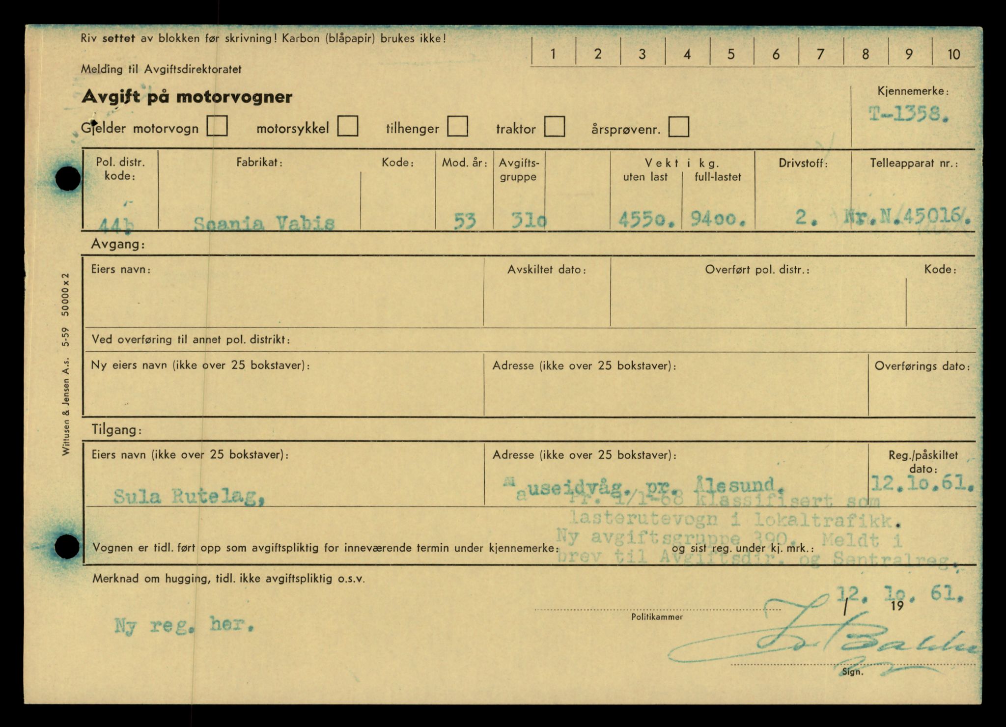 Møre og Romsdal vegkontor - Ålesund trafikkstasjon, AV/SAT-A-4099/F/Fe/L0012: Registreringskort for kjøretøy T 1290 - T 1450, 1927-1998, p. 1514