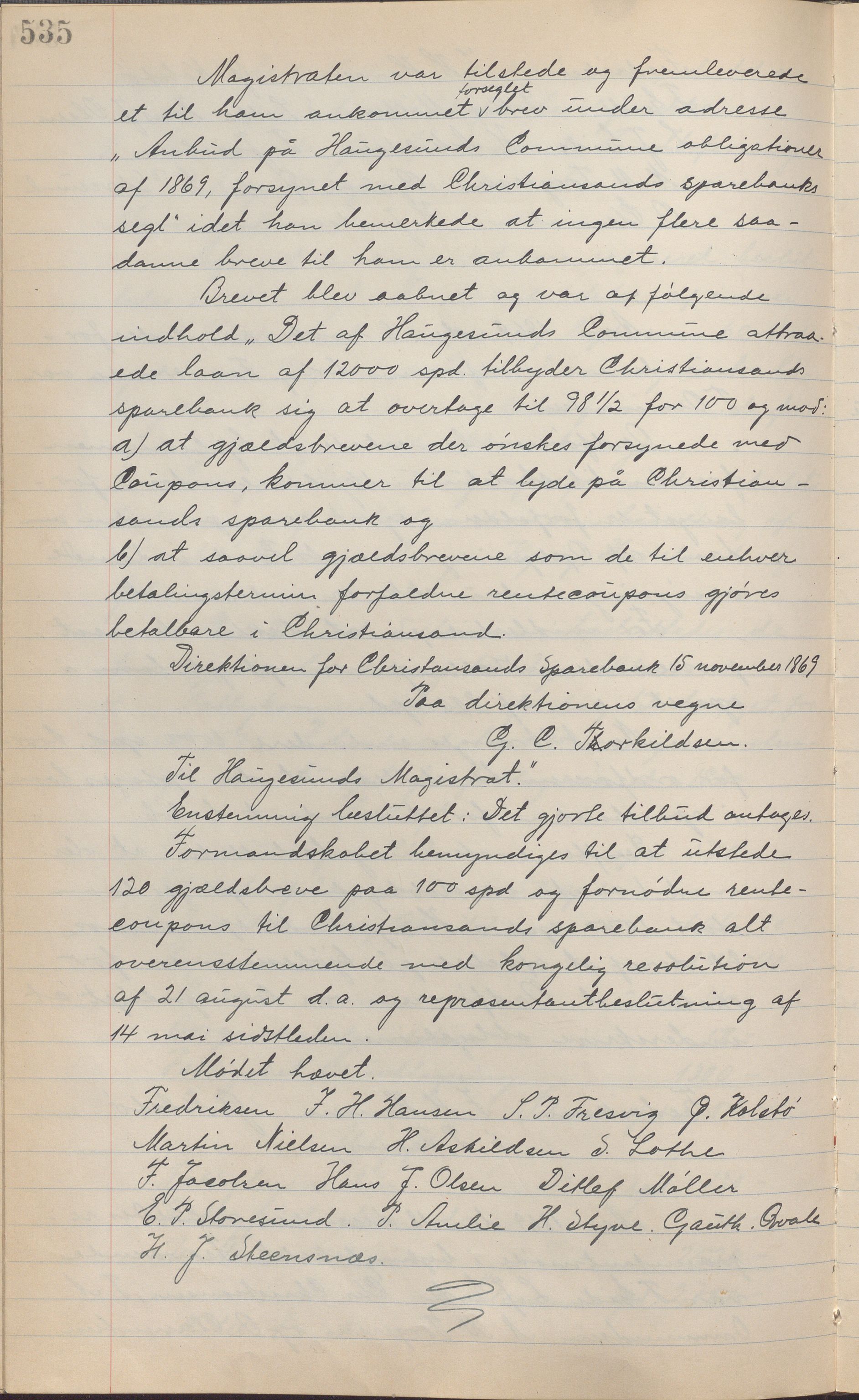 Haugesund kommune - Formannskapet, IKAR/X-0001/A/L0002: Transkribert møtebok, 1855-1874, p. 535