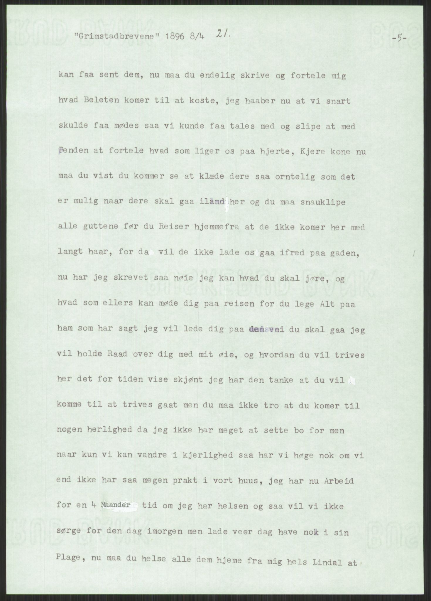 Samlinger til kildeutgivelse, Amerikabrevene, AV/RA-EA-4057/F/L0025: Innlån fra Aust-Agder: Aust-Agder-Arkivet, Grimstadbrevene, 1838-1914, p. 211