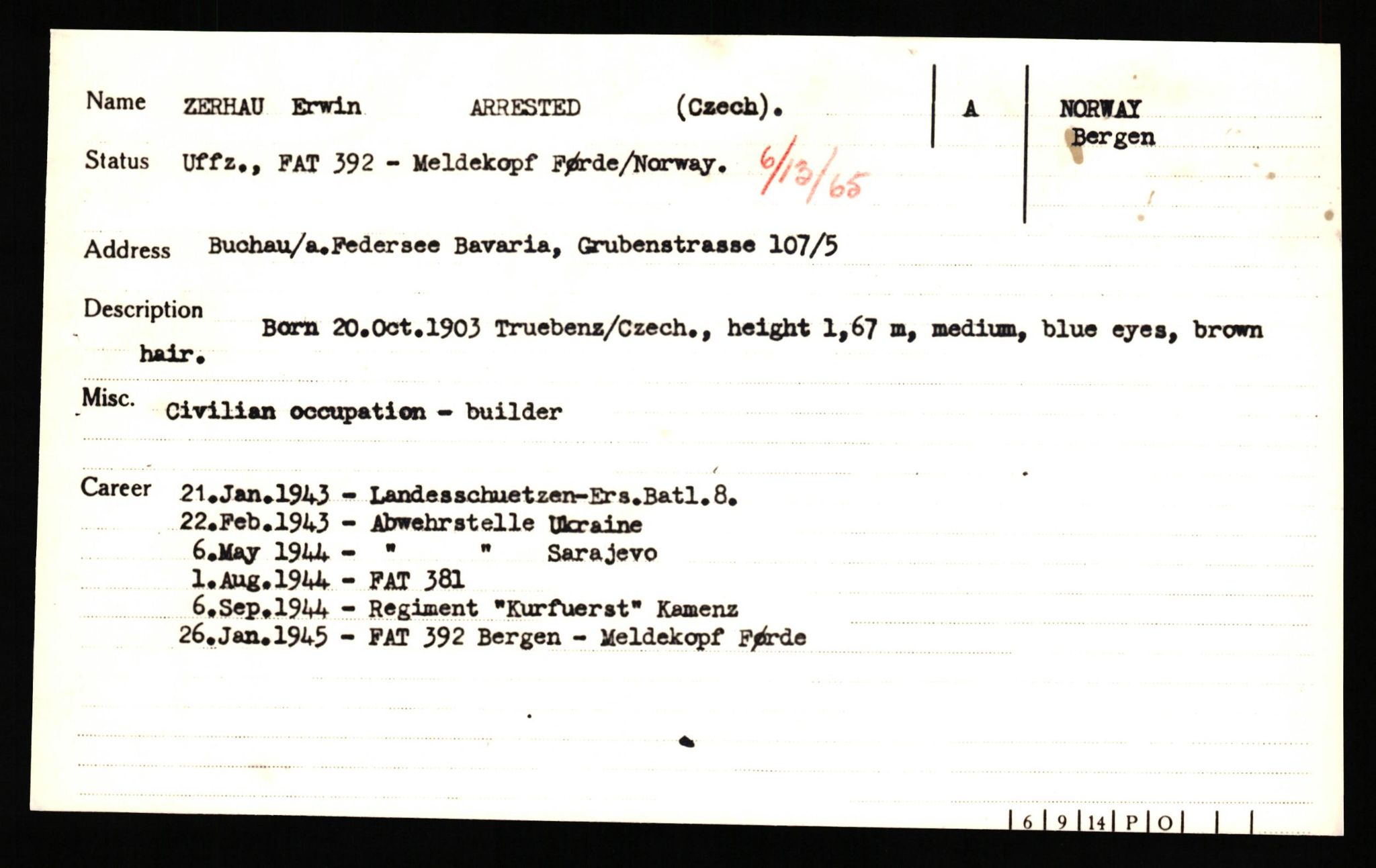 Forsvaret, Forsvarets overkommando II, RA/RAFA-3915/D/Db/L0041: CI Questionaires.  Diverse nasjonaliteter., 1945-1946, p. 536