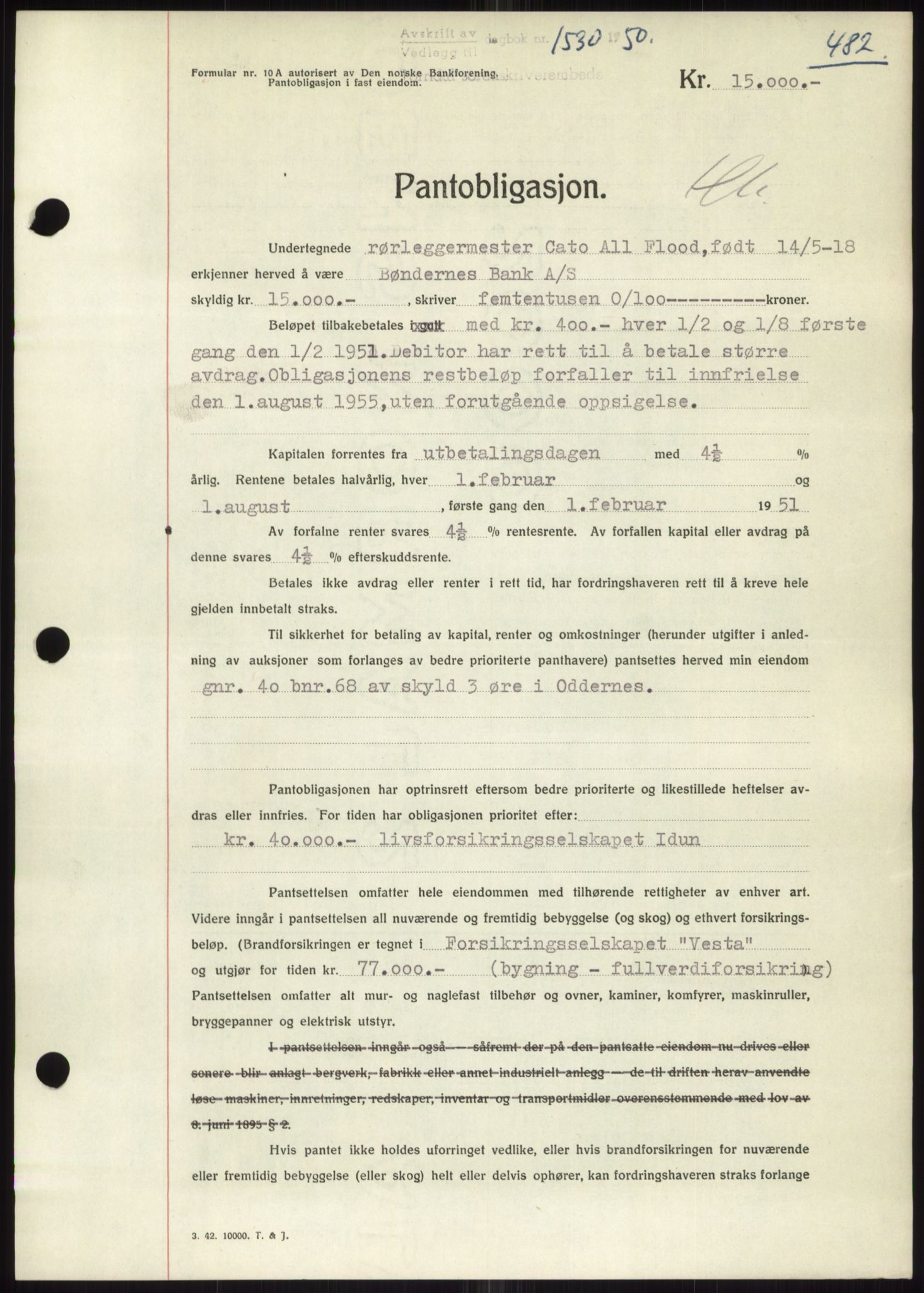 Torridal sorenskriveri, AV/SAK-1221-0012/G/Gb/Gbb/L0019: Mortgage book no. 62B, 1950-1950, Diary no: : 1530/1950