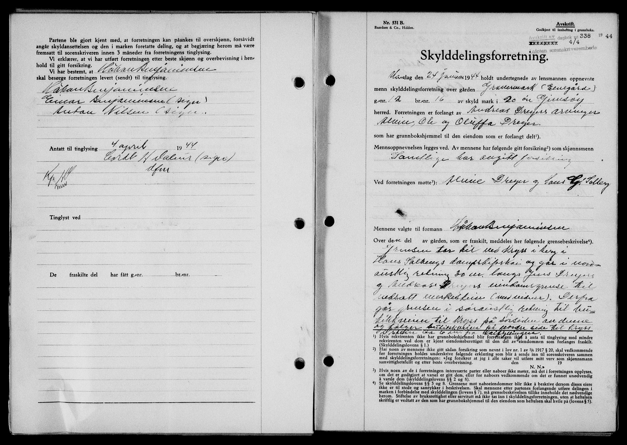 Lofoten sorenskriveri, SAT/A-0017/1/2/2C/L0012a: Mortgage book no. 12a, 1943-1944, Diary no: : 338/1944