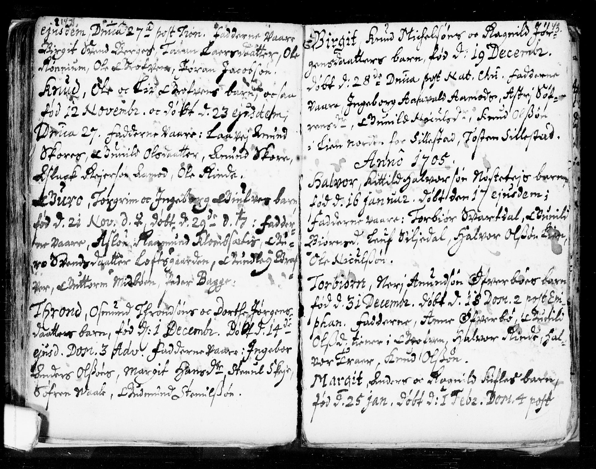 Seljord kirkebøker, SAKO/A-20/F/Fa/L0002: Parish register (official) no. I 2, 1689-1713, p. 142-143