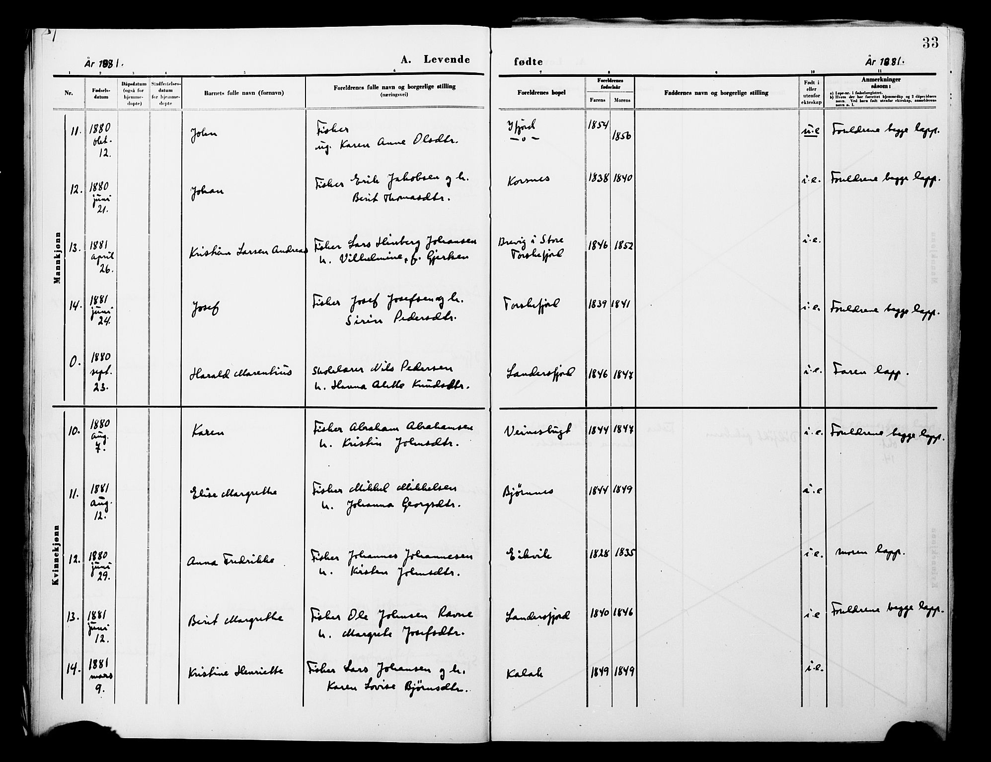 Lebesby sokneprestkontor, SATØ/S-1353/H/Ha/L0004kirke: Parish register (official) no. 4, 1870-1902, p. 33