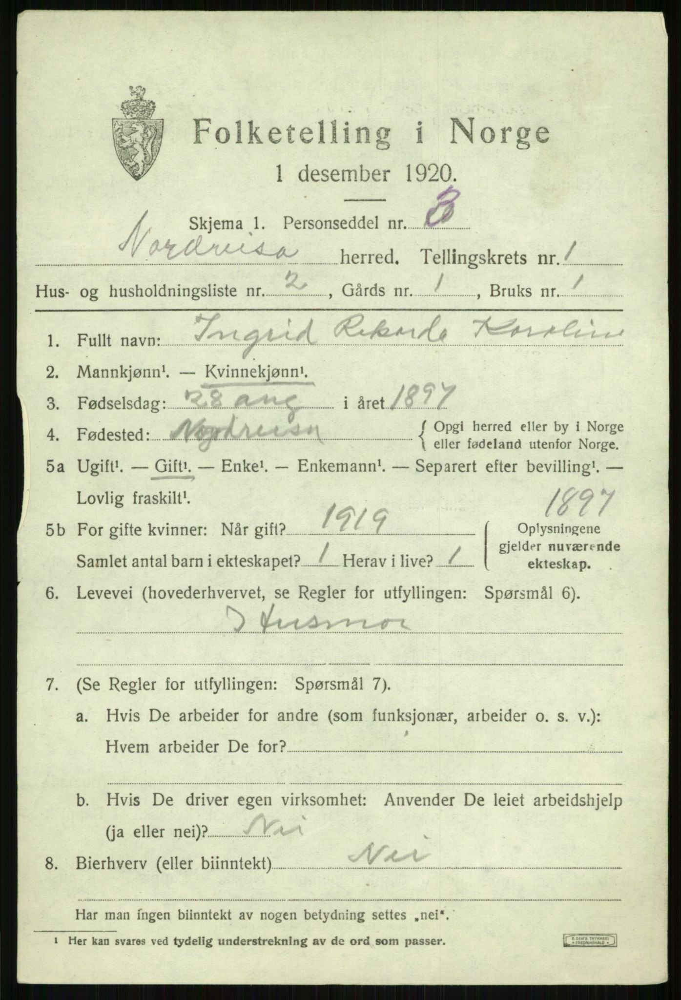 SATØ, 1920 census for Nordreisa, 1920, p. 629