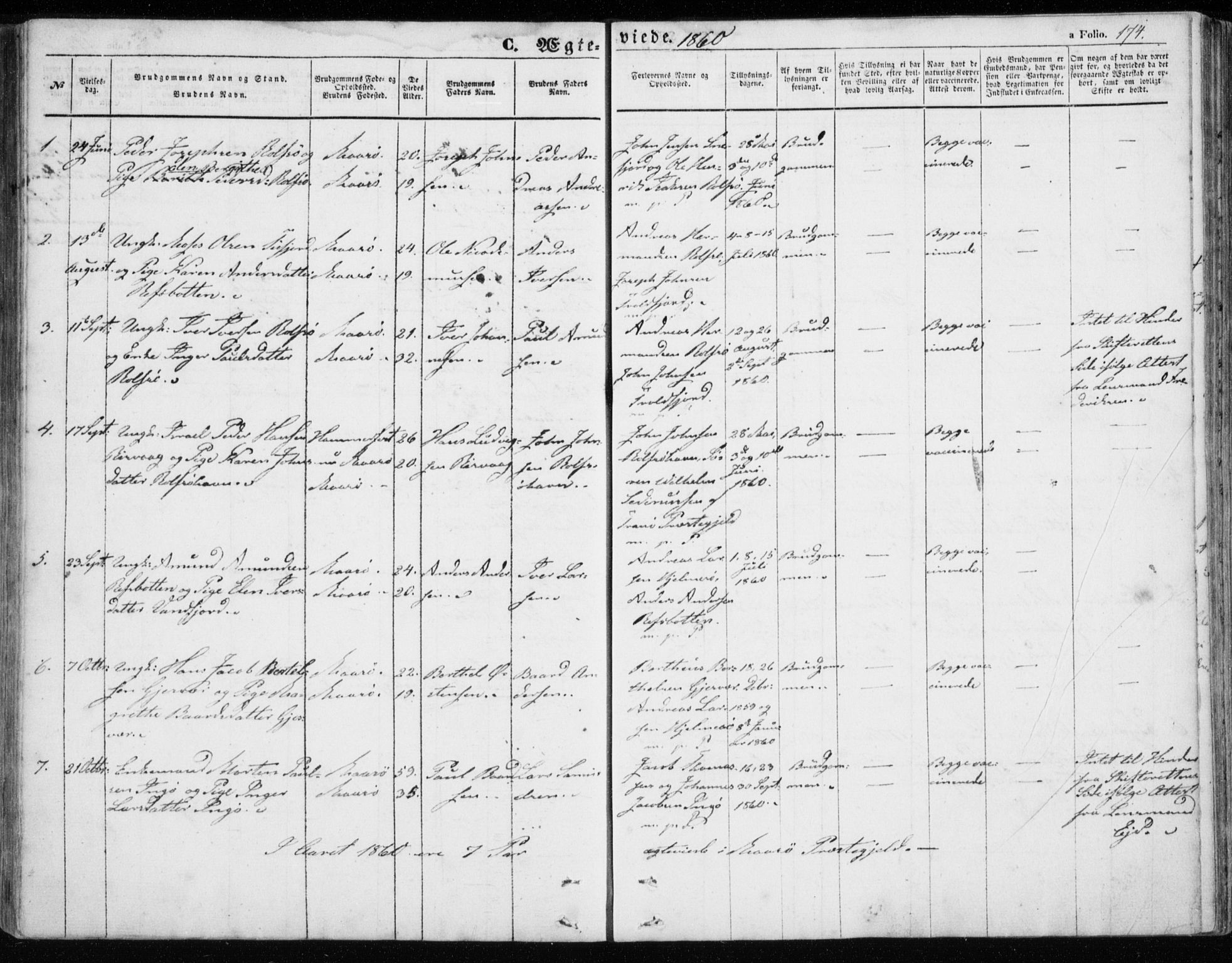 Måsøy sokneprestkontor, SATØ/S-1348/H/Ha/L0002kirke: Parish register (official) no. 2, 1852-1865, p. 174