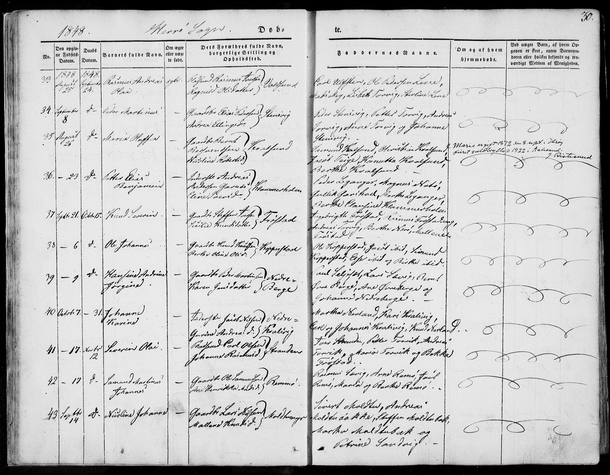 Ministerialprotokoller, klokkerbøker og fødselsregistre - Møre og Romsdal, AV/SAT-A-1454/507/L0070: Parish register (official) no. 507A05, 1842-1873, p. 30