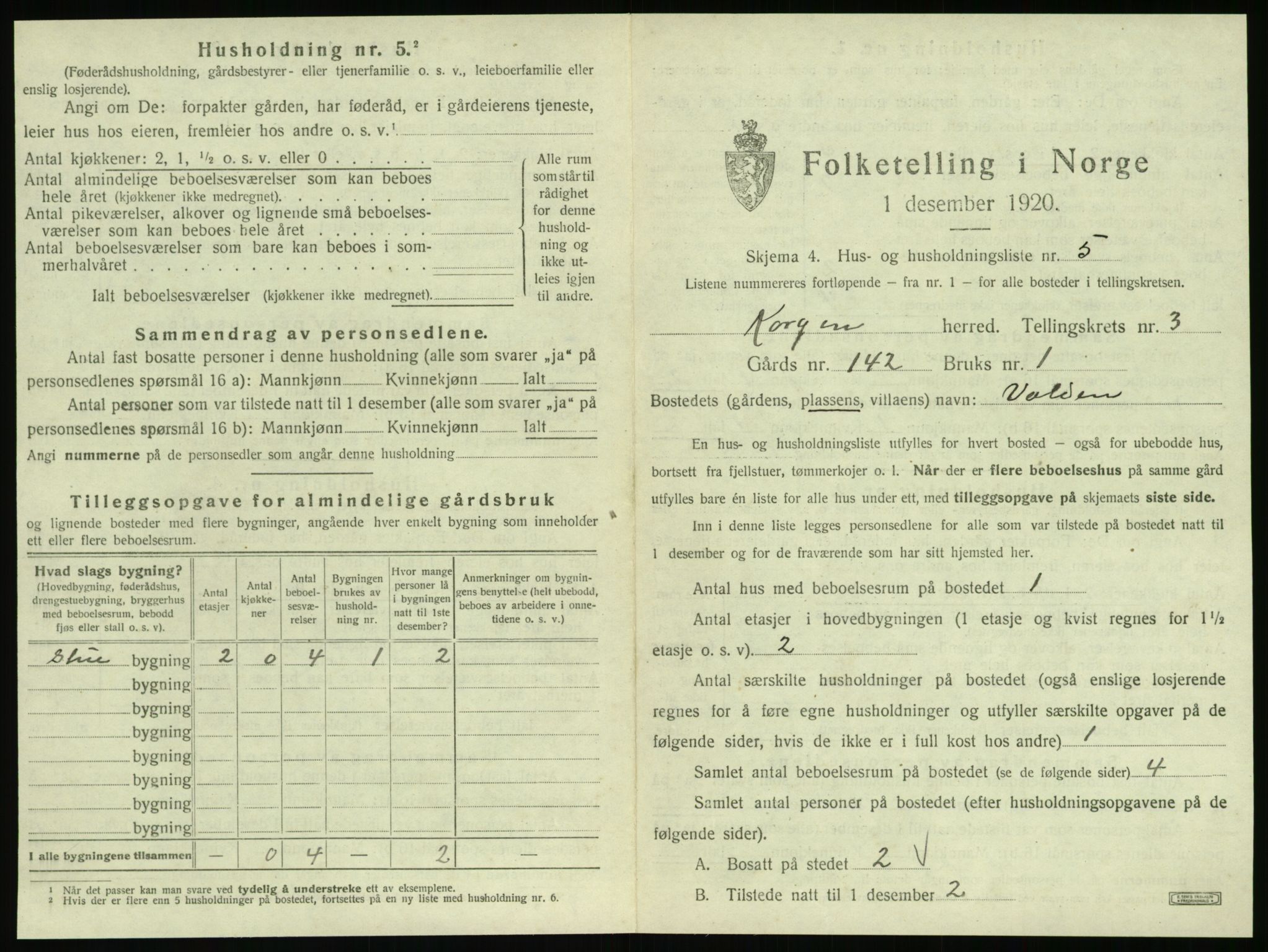 SAT, 1920 census for Korgen, 1920, p. 190