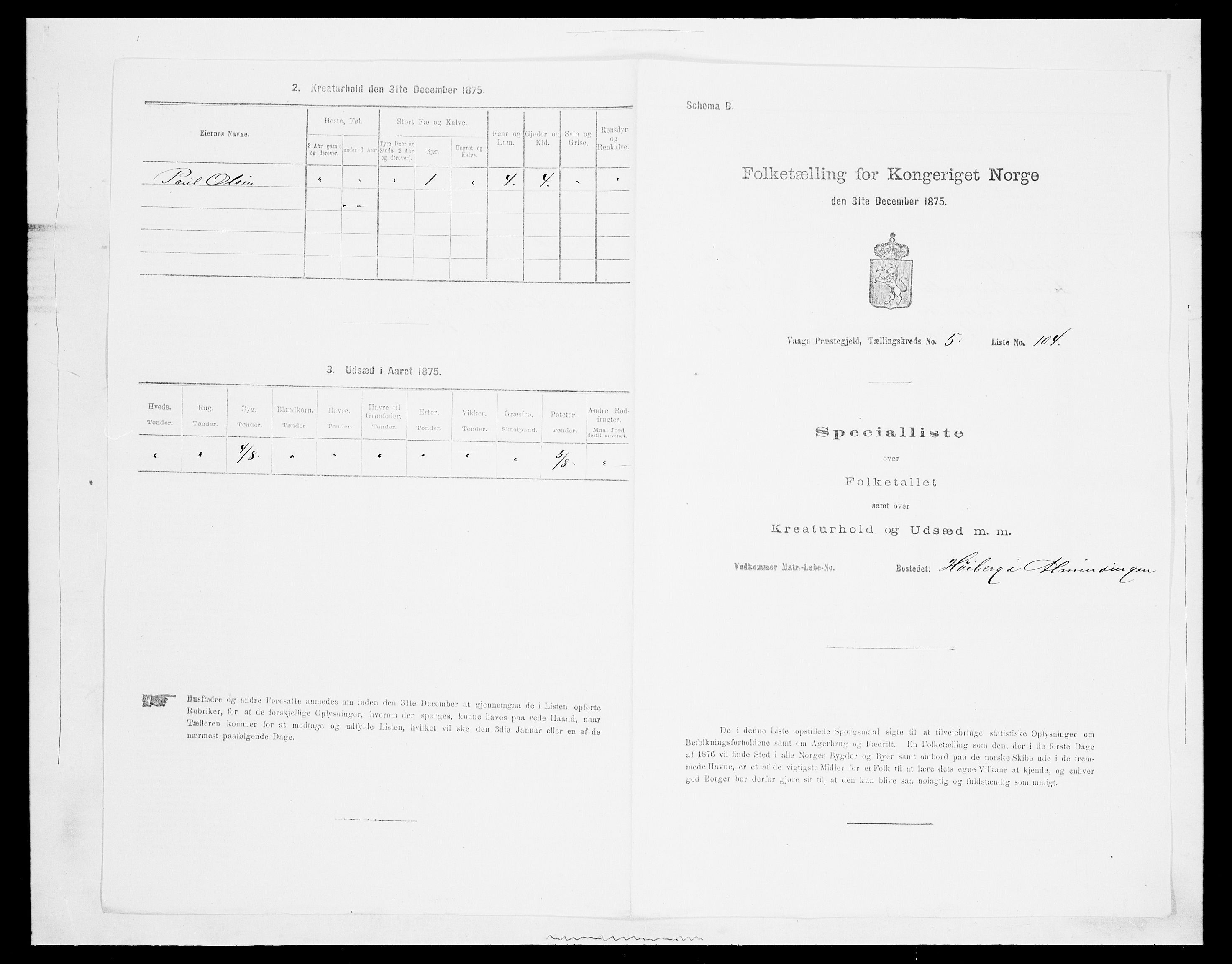 SAH, 1875 census for 0515P Vågå, 1875, p. 1064