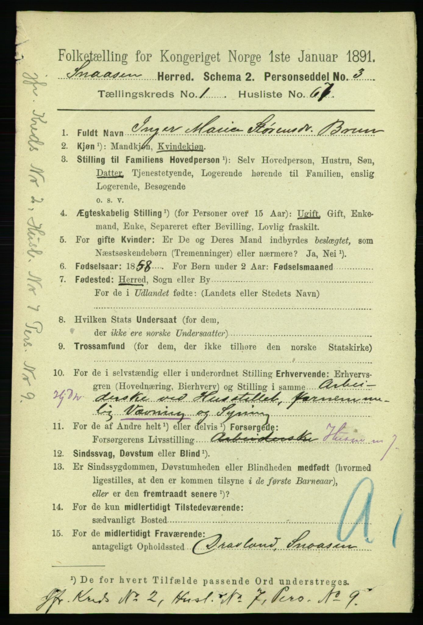 RA, 1891 census for 1736 Snåsa, 1891, p. 426