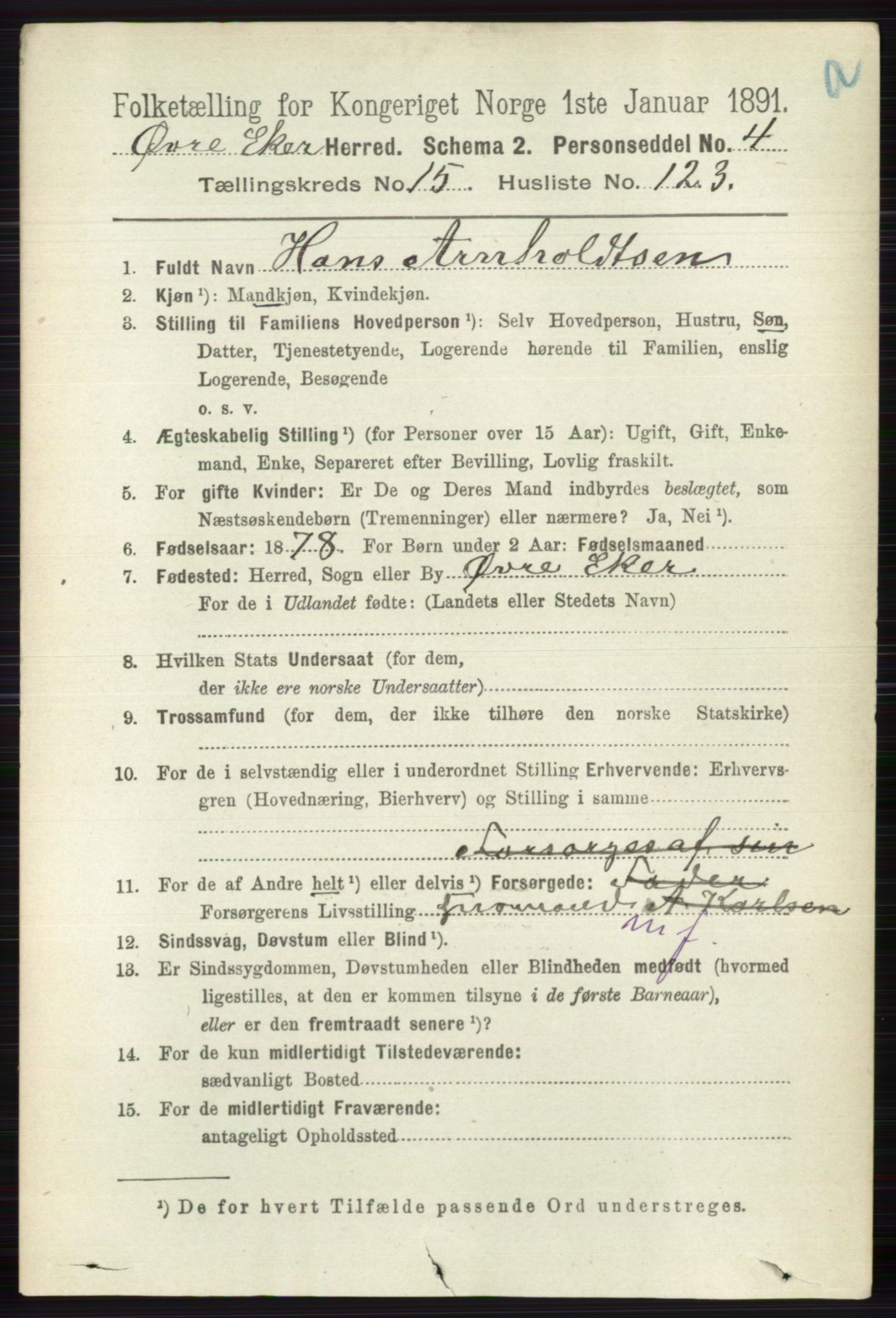 RA, 1891 census for 0624 Øvre Eiker, 1891, p. 7618