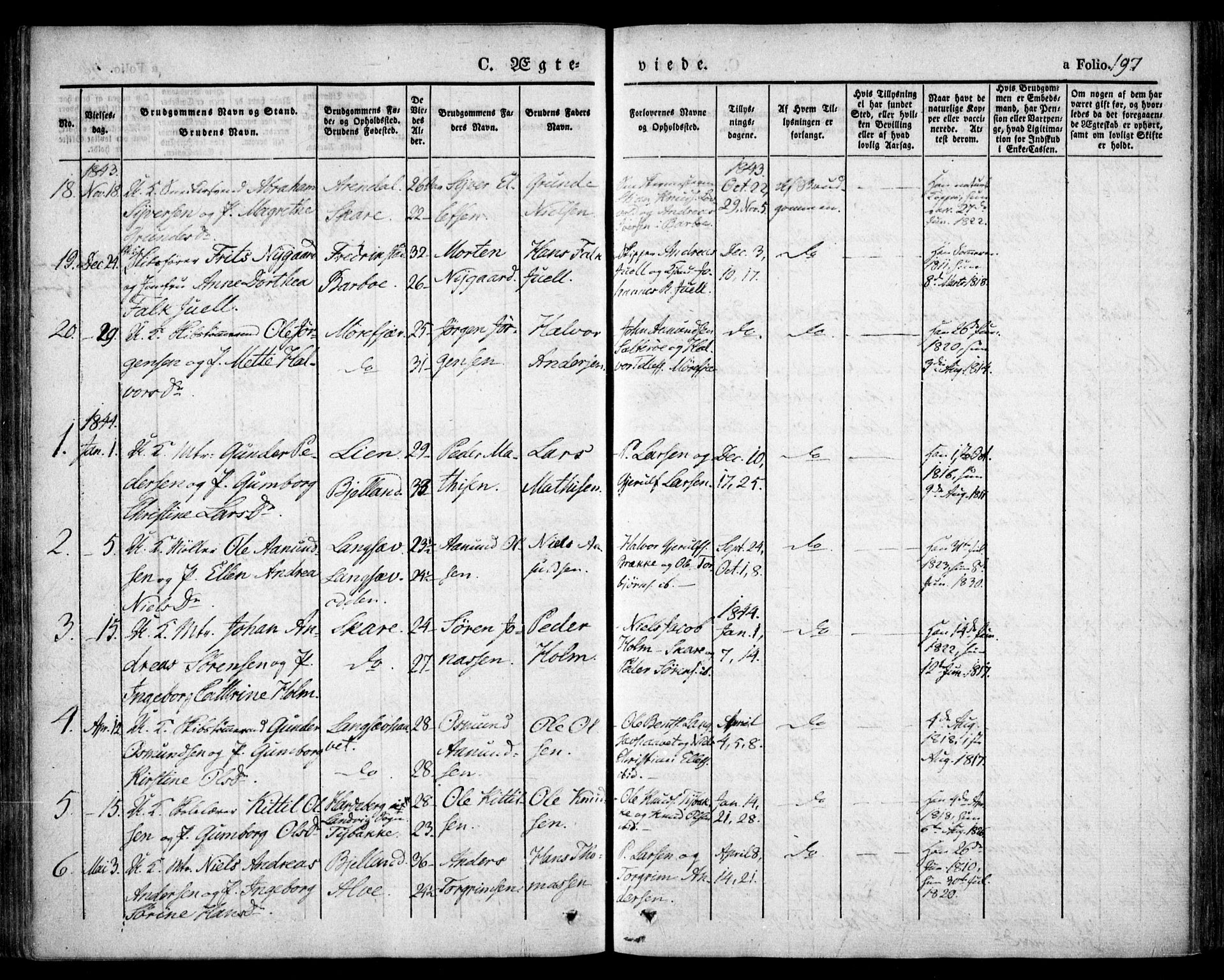 Tromøy sokneprestkontor, SAK/1111-0041/F/Fa/L0004: Parish register (official) no. A 4, 1837-1846, p. 197