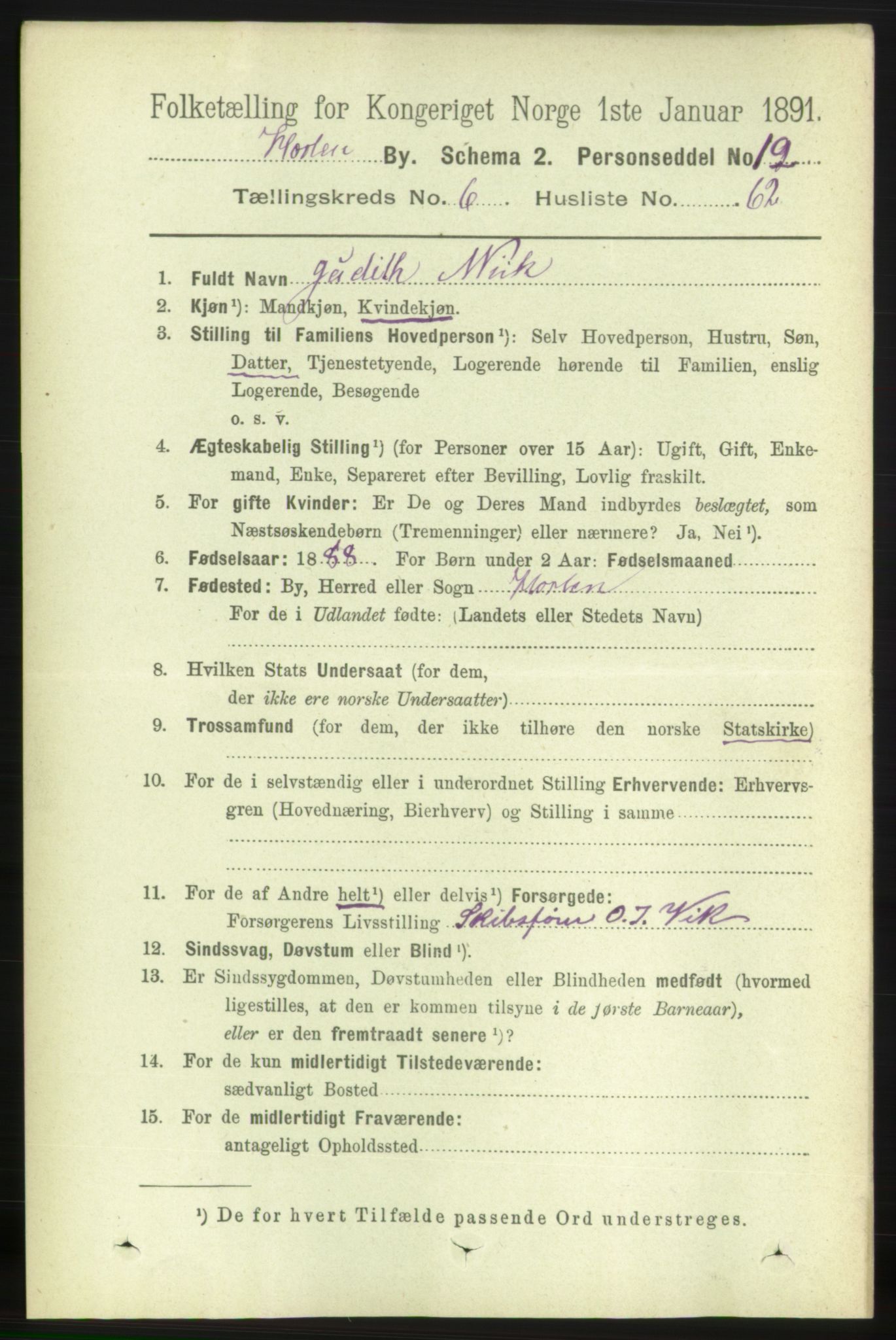 RA, 1891 census for 0703 Horten, 1891, p. 4308