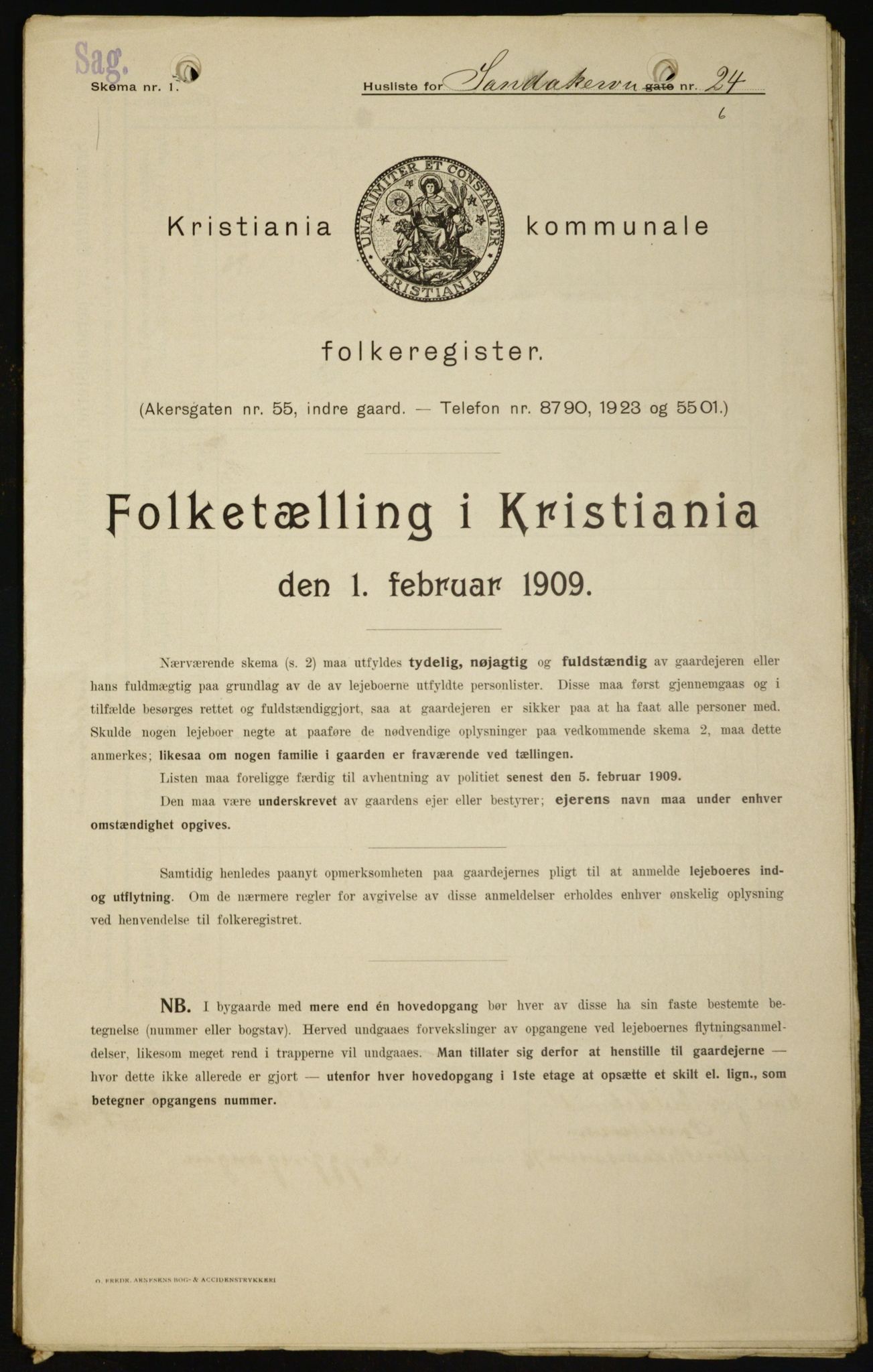 OBA, Municipal Census 1909 for Kristiania, 1909, p. 78960