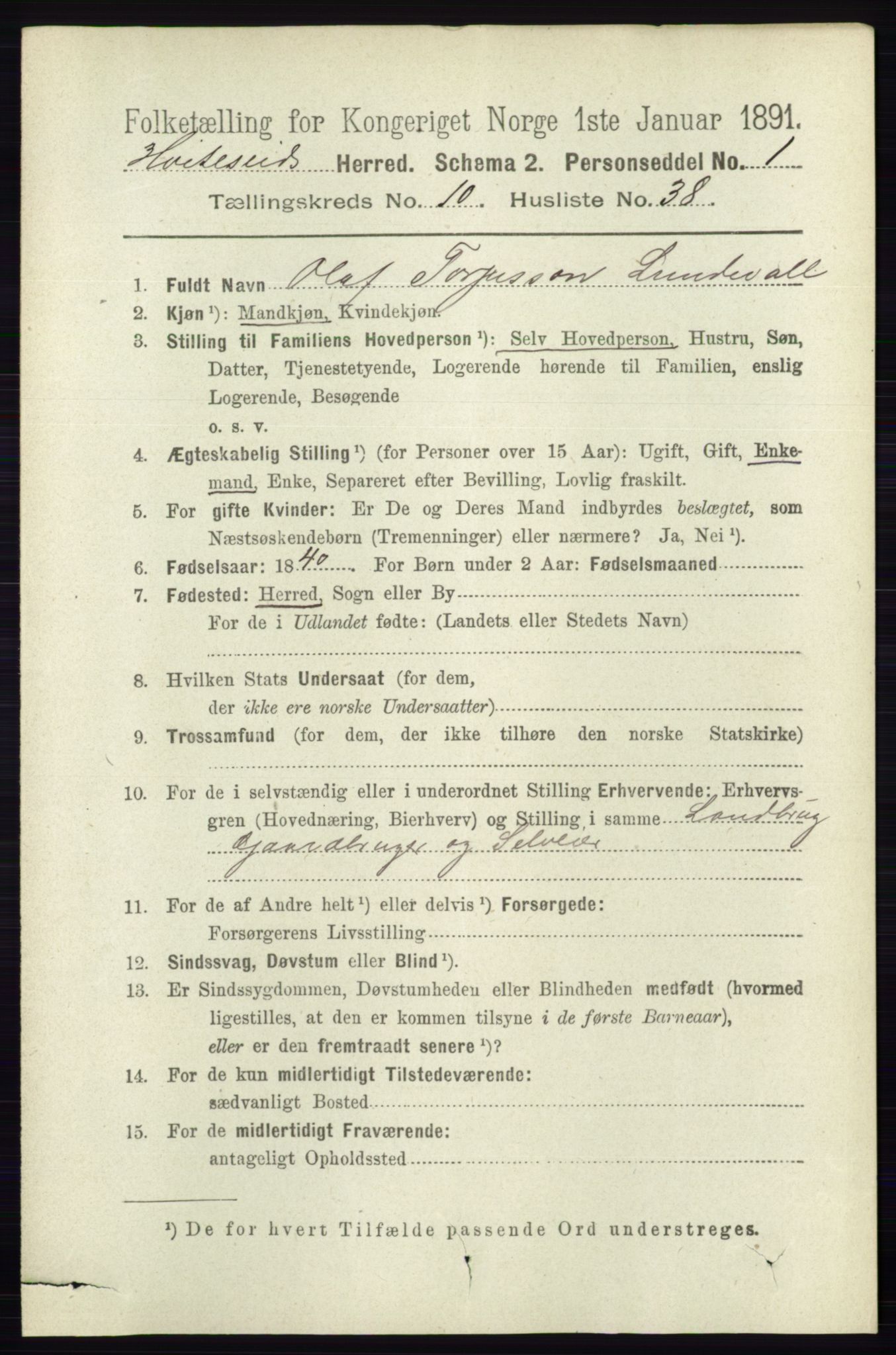 RA, 1891 census for 0829 Kviteseid, 1891, p. 2484