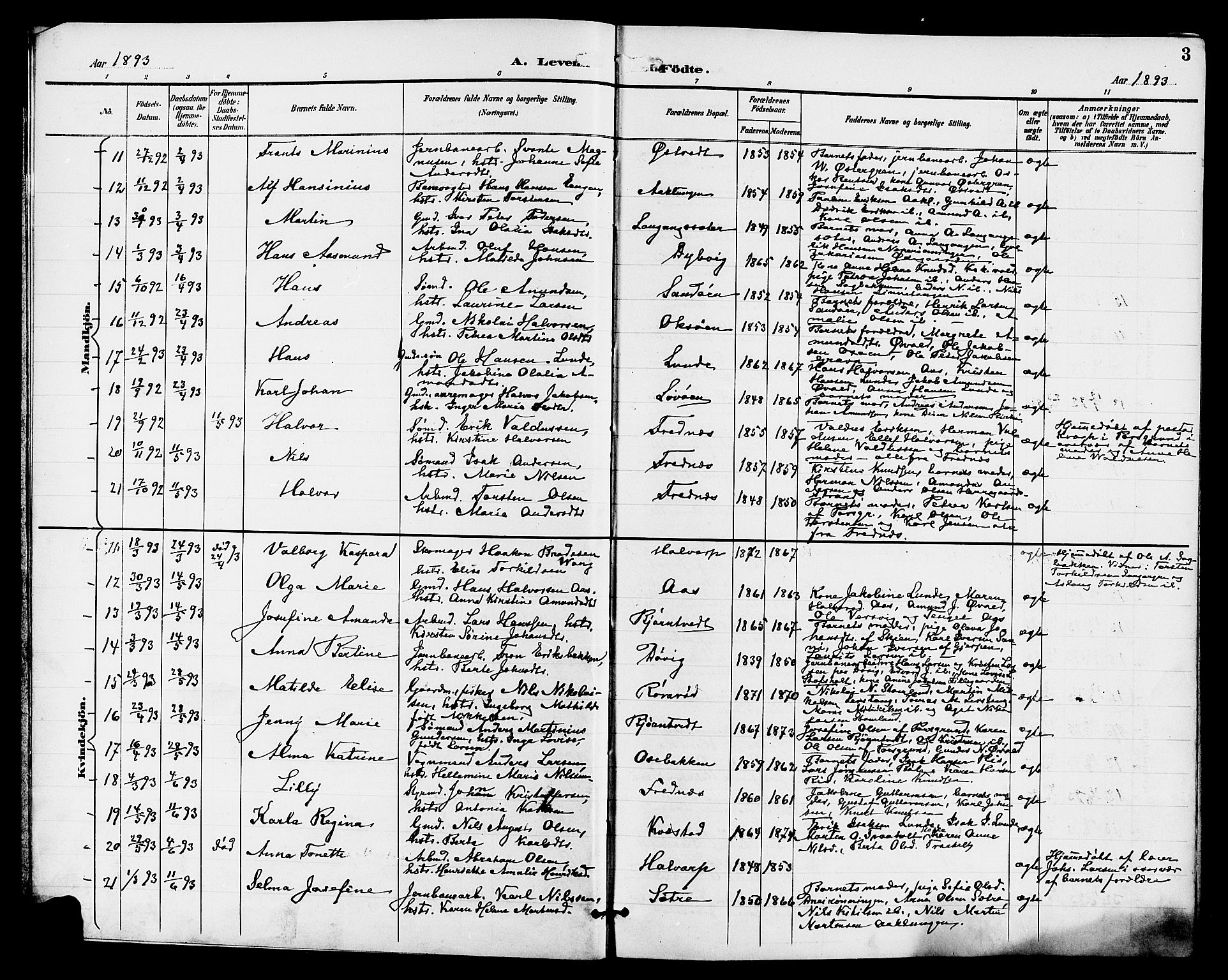 Eidanger kirkebøker, AV/SAKO-A-261/G/Ga/L0003: Parish register (copy) no. 3, 1893-1911, p. 3