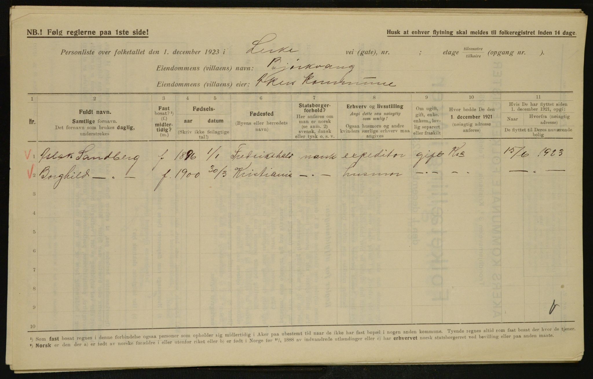 , Municipal Census 1923 for Aker, 1923, p. 28641