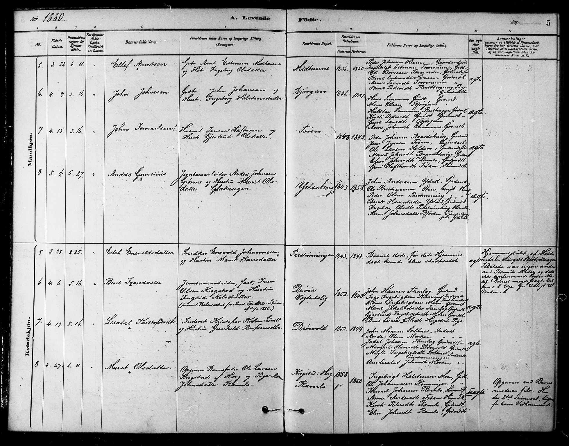Ministerialprotokoller, klokkerbøker og fødselsregistre - Sør-Trøndelag, SAT/A-1456/685/L0972: Parish register (official) no. 685A09, 1879-1890, p. 5
