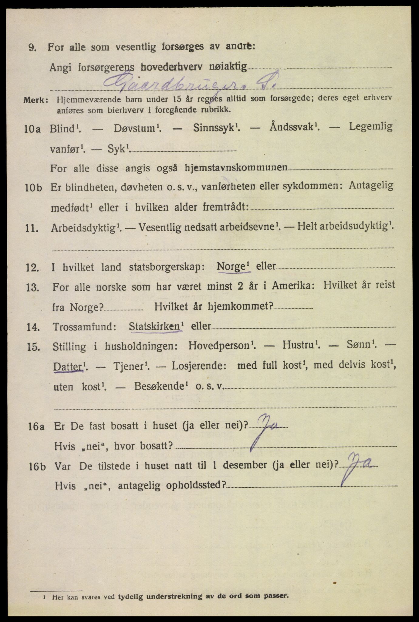 SAK, 1920 census for Fjotland, 1920, p. 1567