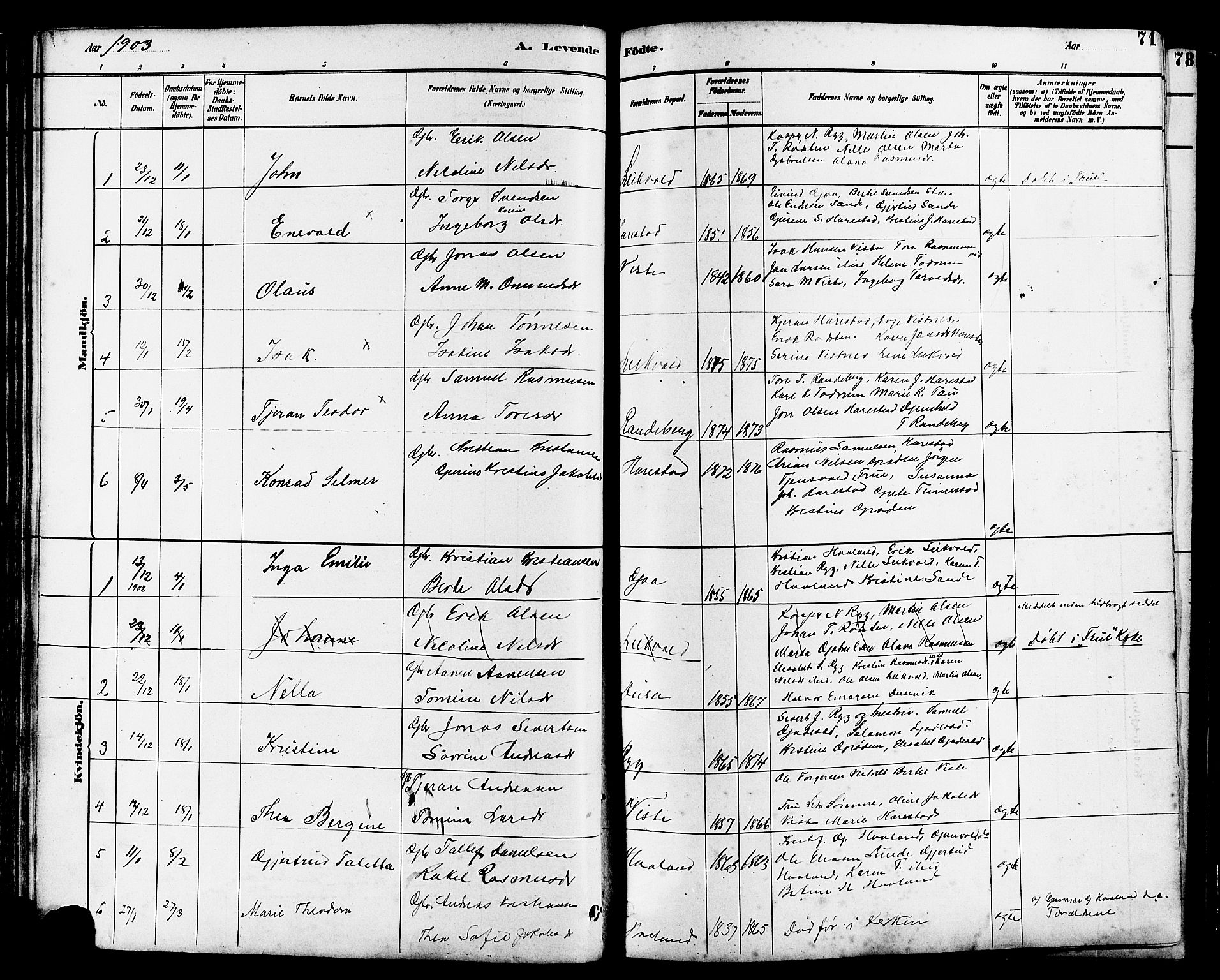 Hetland sokneprestkontor, SAST/A-101826/30/30BB/L0006: Parish register (copy) no. B 6, 1878-1921, p. 71