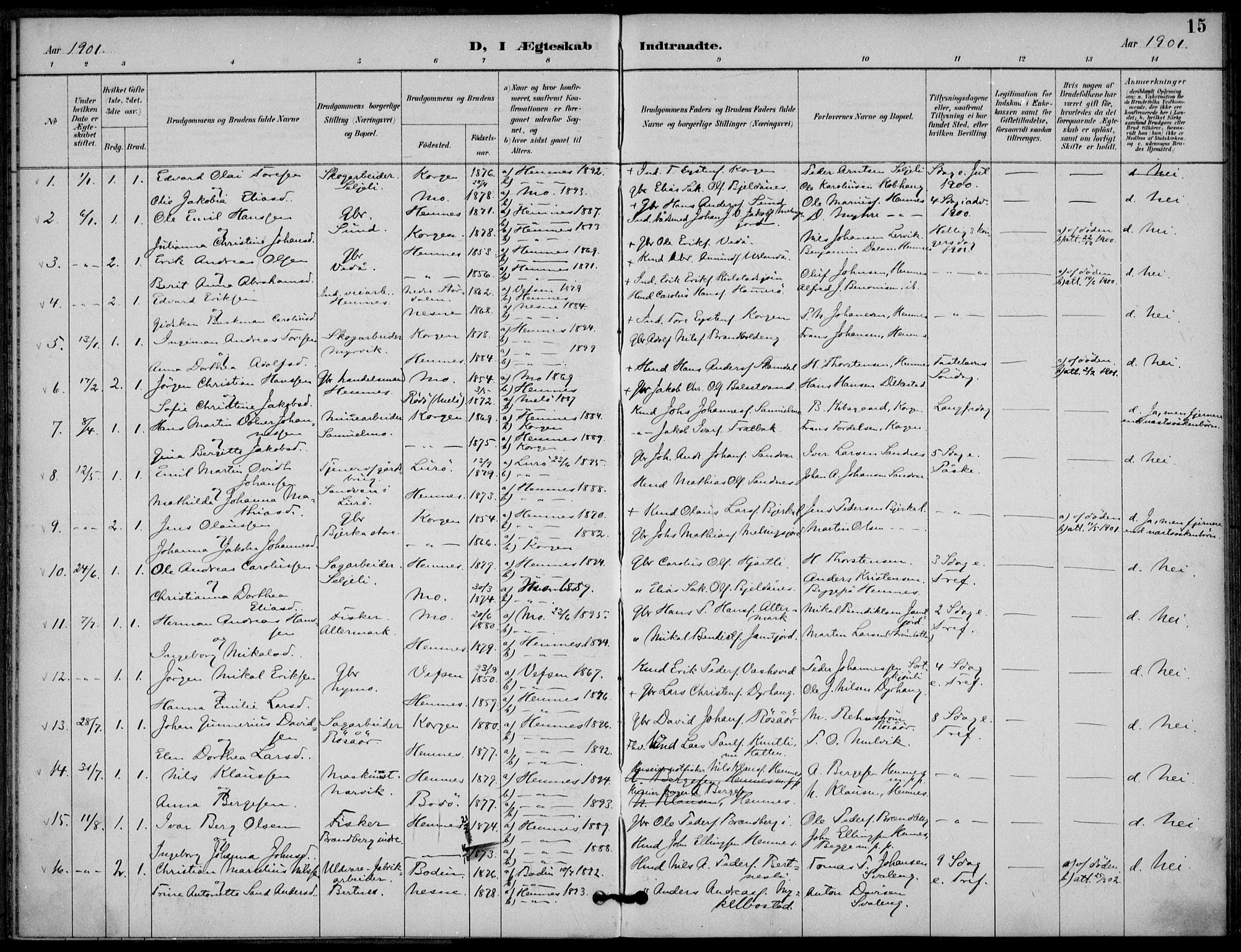Ministerialprotokoller, klokkerbøker og fødselsregistre - Nordland, SAT/A-1459/825/L0363: Parish register (official) no. 825A17, 1890-1909, p. 15