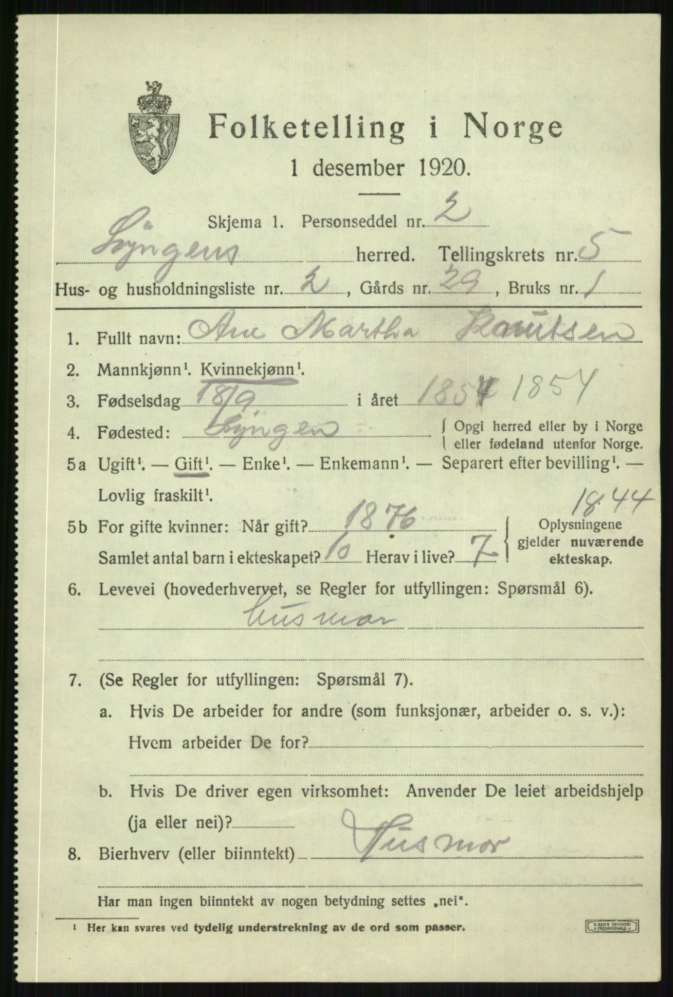SATØ, 1920 census for Lyngen, 1920, p. 5339