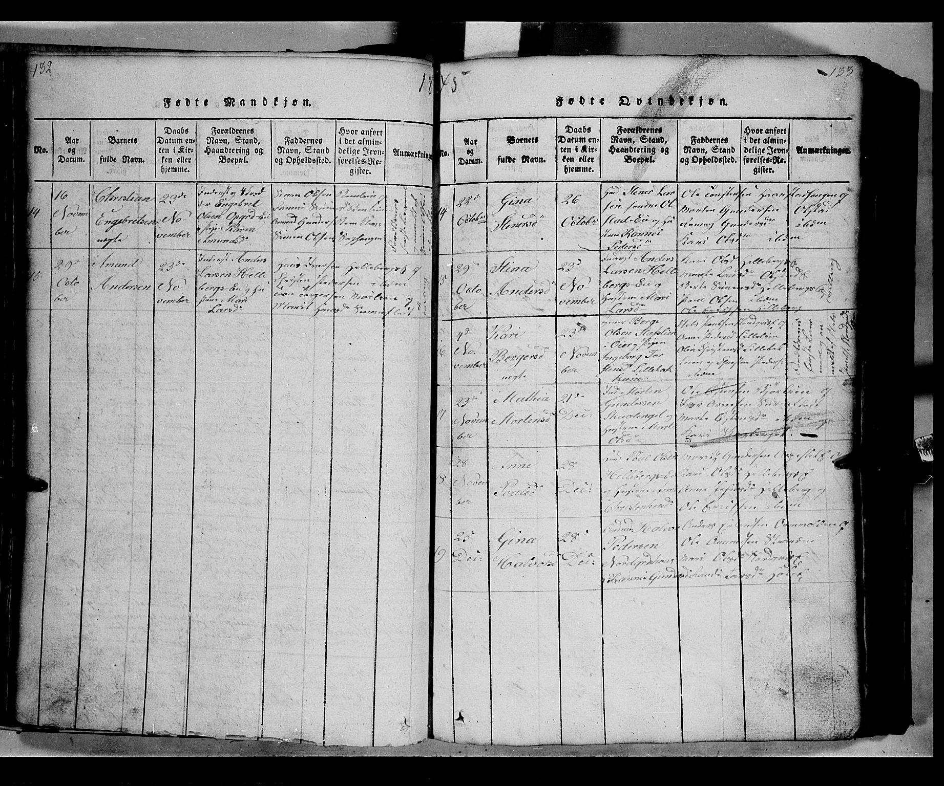 Gausdal prestekontor, SAH/PREST-090/H/Ha/Hab/L0002: Parish register (copy) no. 2, 1818-1874, p. 132-133