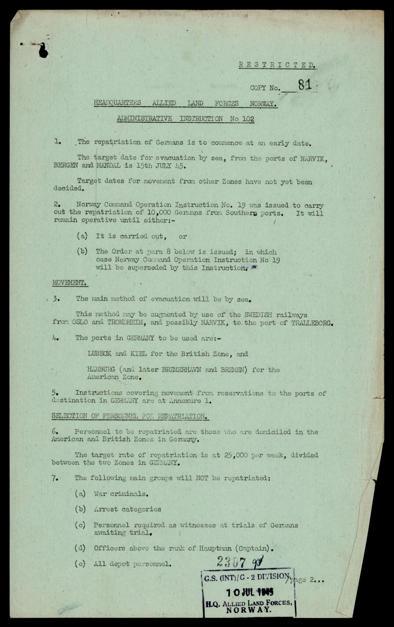 Forsvarets Overkommando. 2 kontor. Arkiv 11.4. Spredte tyske arkivsaker, AV/RA-RAFA-7031/D/Dar/Darc/L0015: FO.II, 1945-1946, p. 33