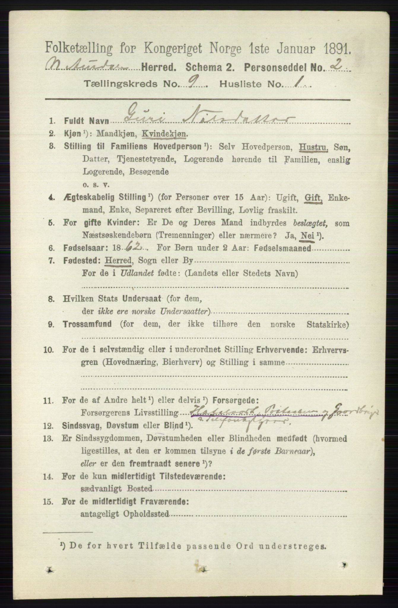 RA, 1891 census for 0542 Nord-Aurdal, 1891, p. 3417