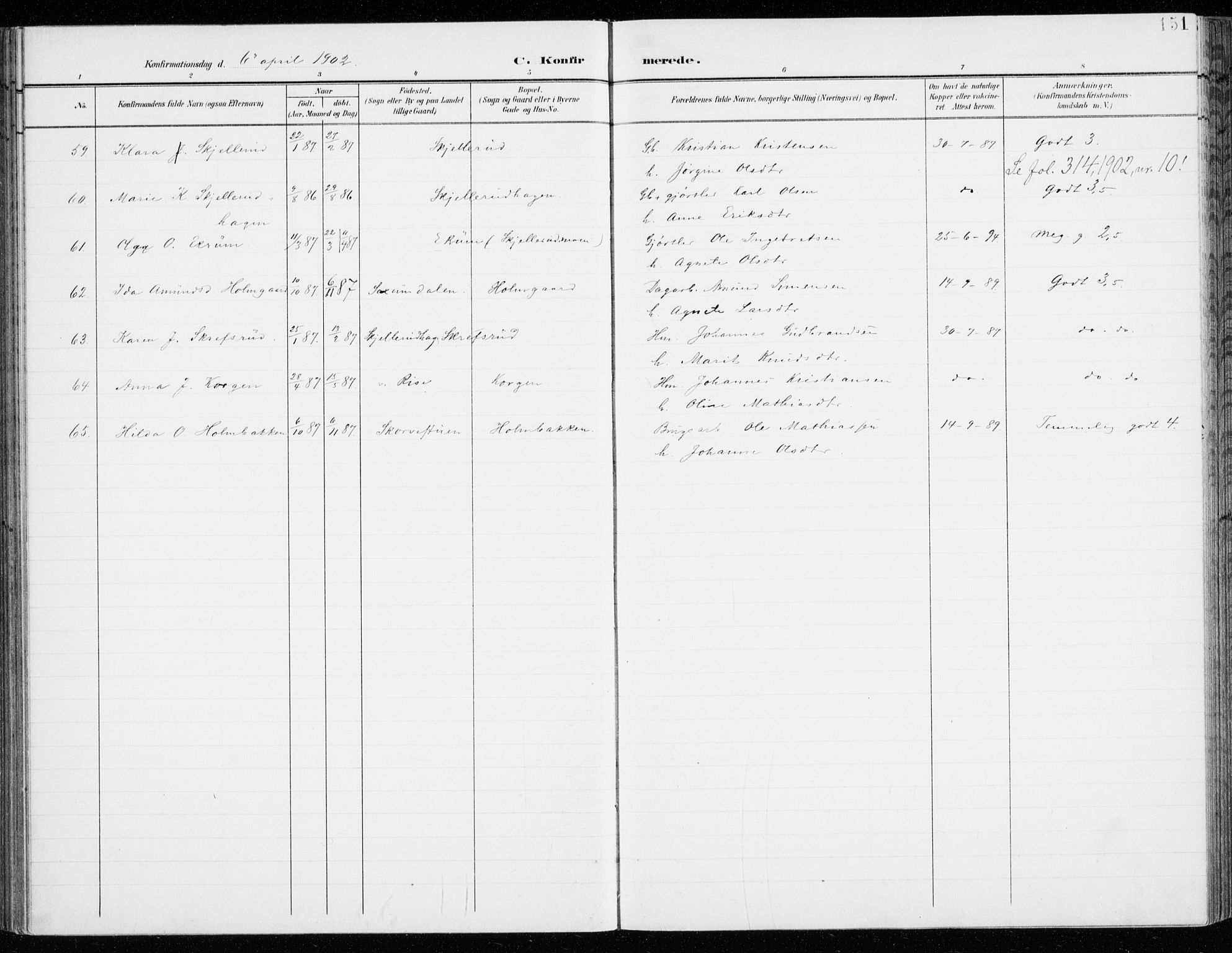 Fåberg prestekontor, SAH/PREST-086/H/Ha/Haa/L0011: Parish register (official) no. 11, 1899-1913, p. 151