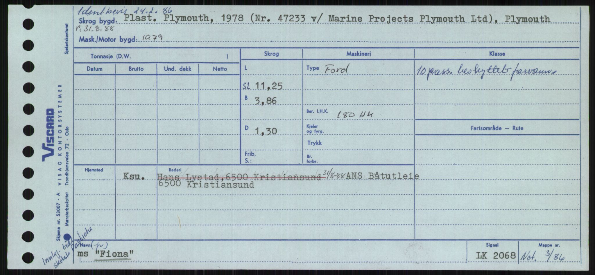 Sjøfartsdirektoratet med forløpere, Skipsmålingen, RA/S-1627/H/Ha/L0002/0001: Fartøy, Eik-Hill / Fartøy, Eik-F, p. 427