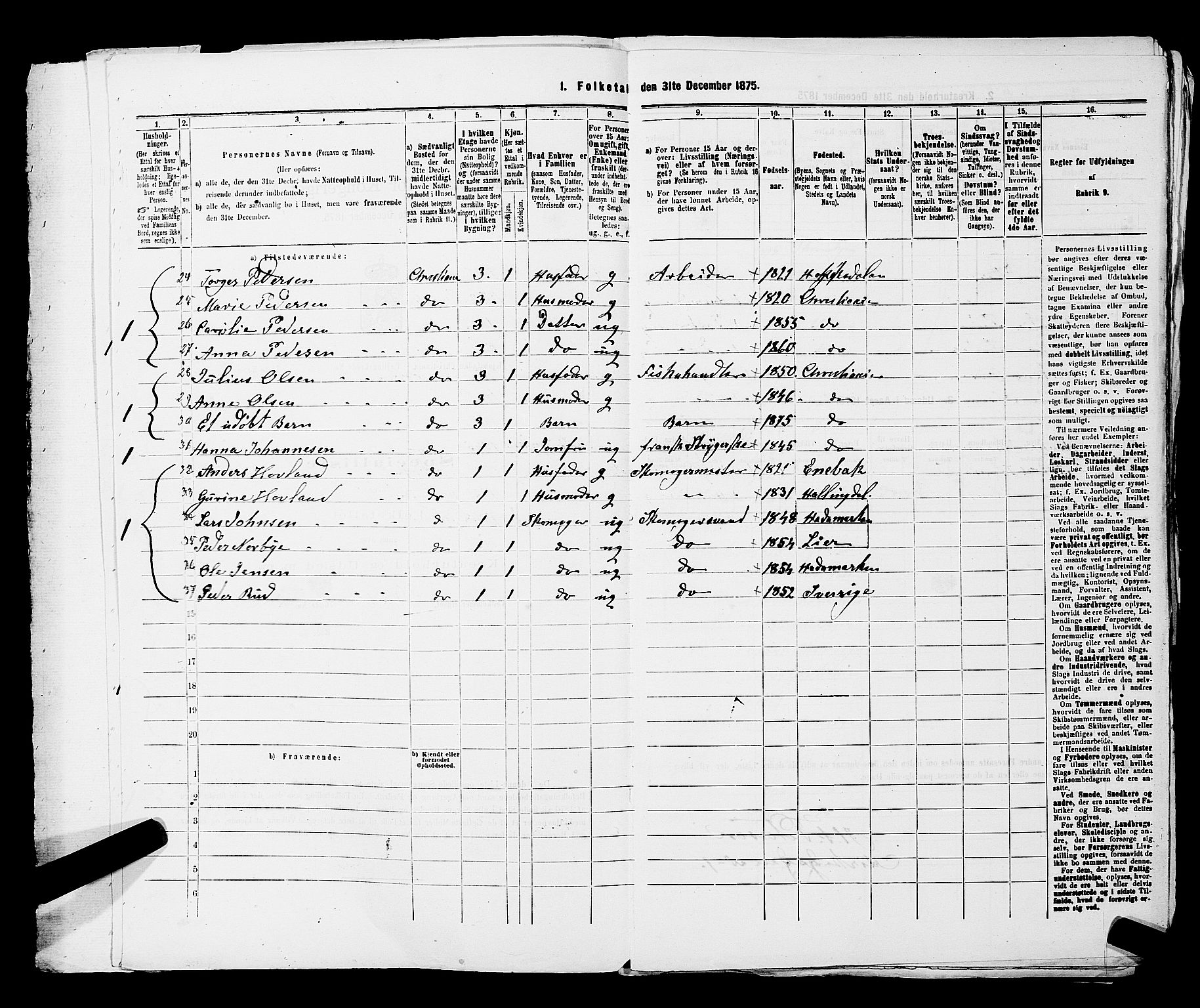 RA, 1875 census for 0301 Kristiania, 1875, p. 168