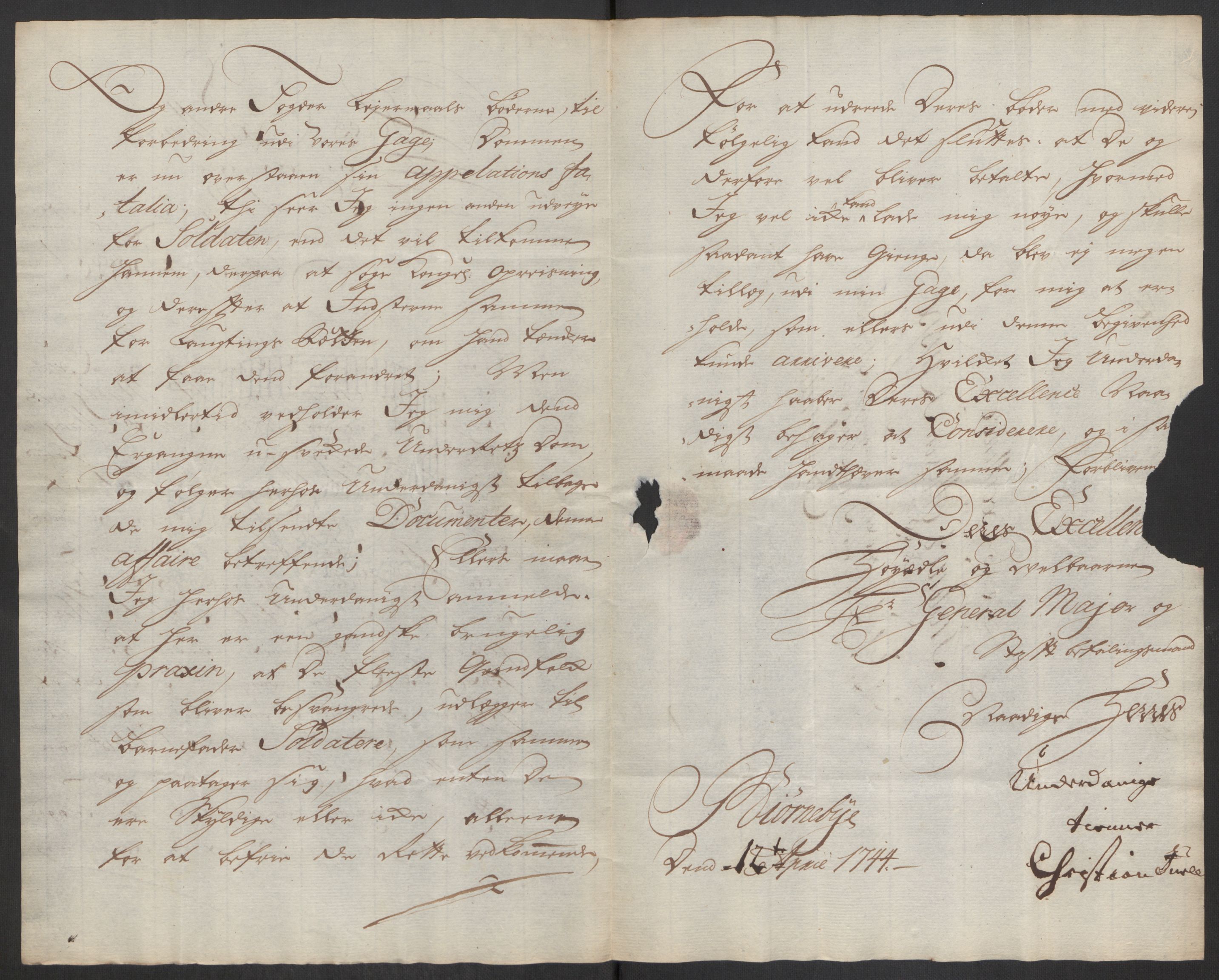 Kommanderende general (KG I) med Det norske krigsdirektorium, AV/RA-EA-5419/D/L0062: Stattholderens, stiftamtmenns og amtmenns brev, 1741-1745, p. 264