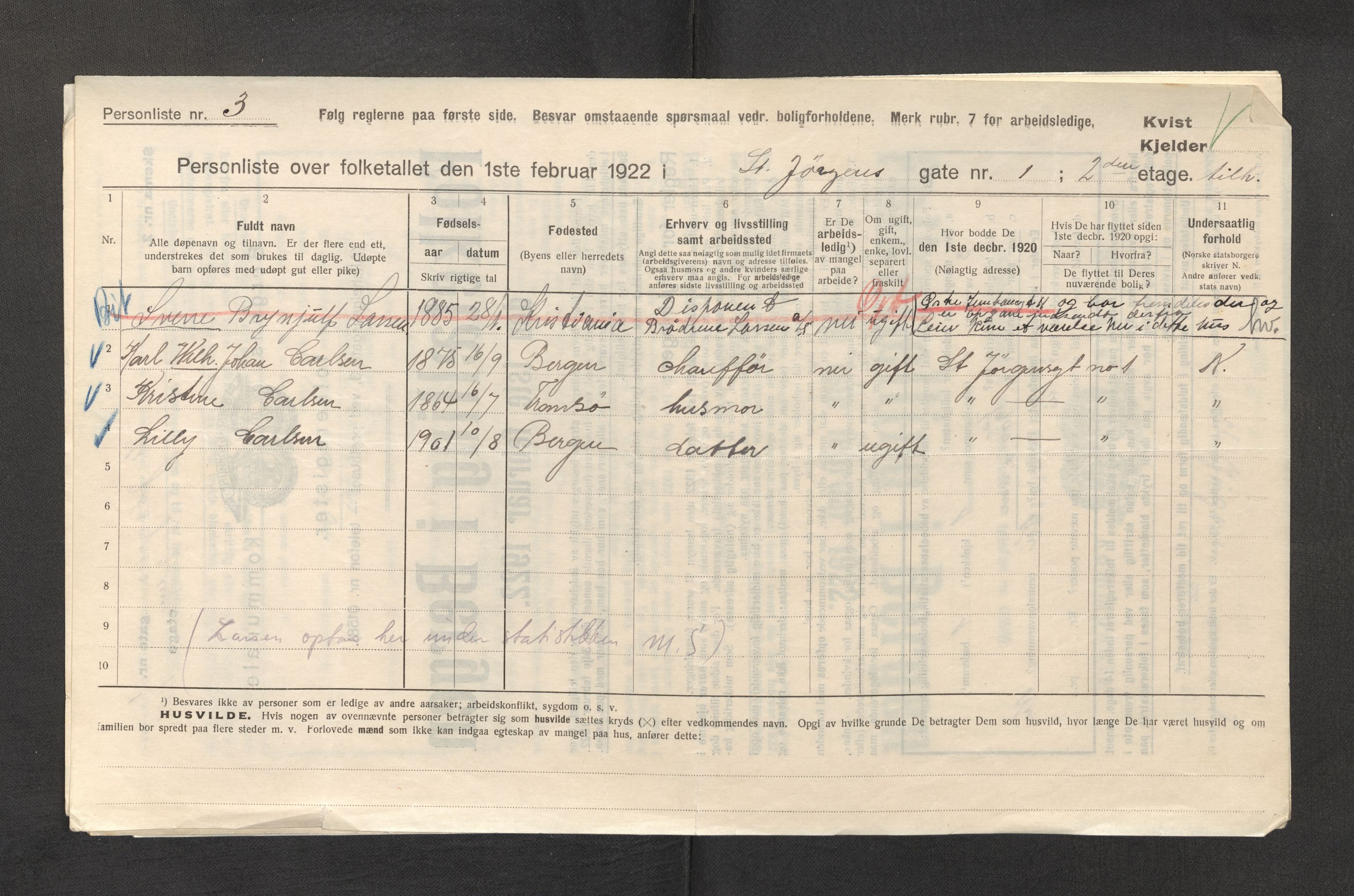 SAB, Municipal Census 1922 for Bergen, 1922, p. 35921