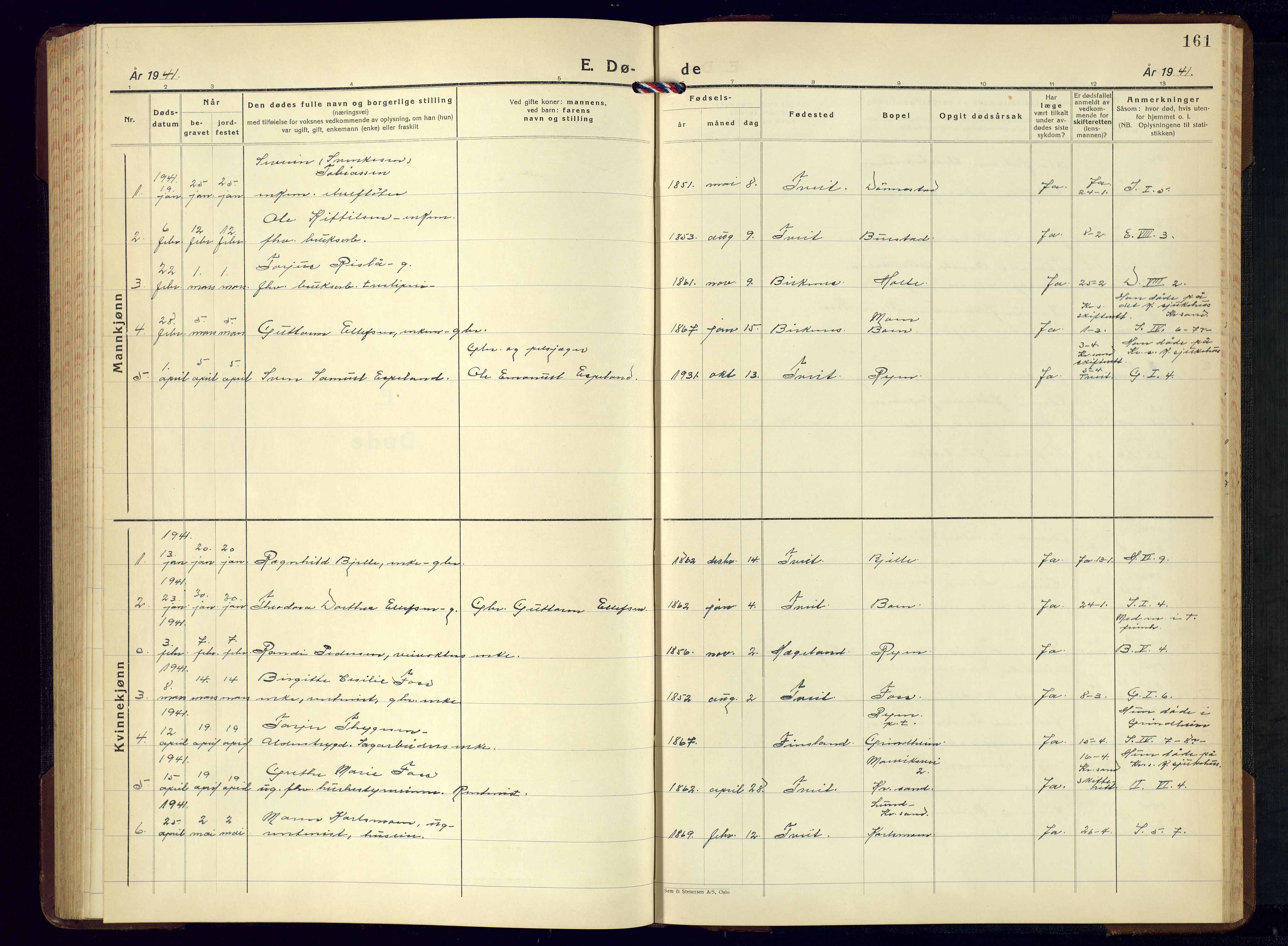 Tveit sokneprestkontor, AV/SAK-1111-0043/F/Fb/L0006: Parish register (copy) no. B-6, 1941-1962, p. 161