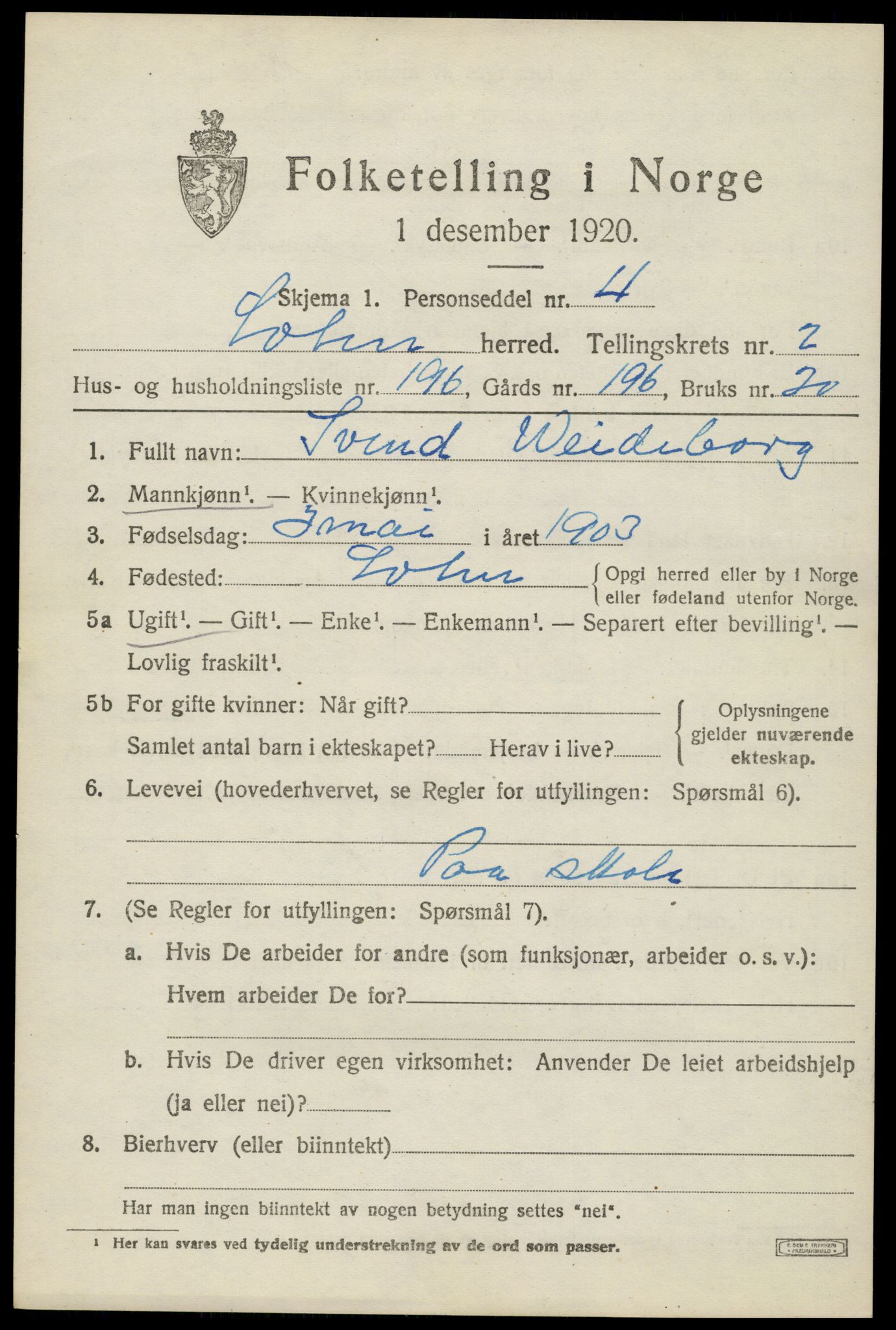 SAH, 1920 census for Løten, 1920, p. 7147