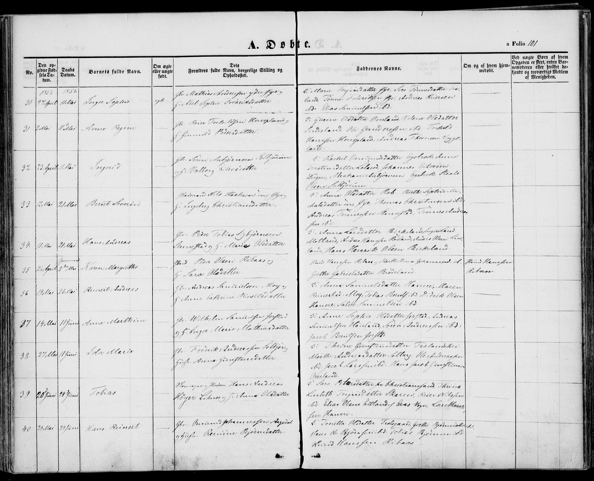 Kvinesdal sokneprestkontor, AV/SAK-1111-0026/F/Fa/Fab/L0005: Parish register (official) no. A 5, 1844-1857, p. 101